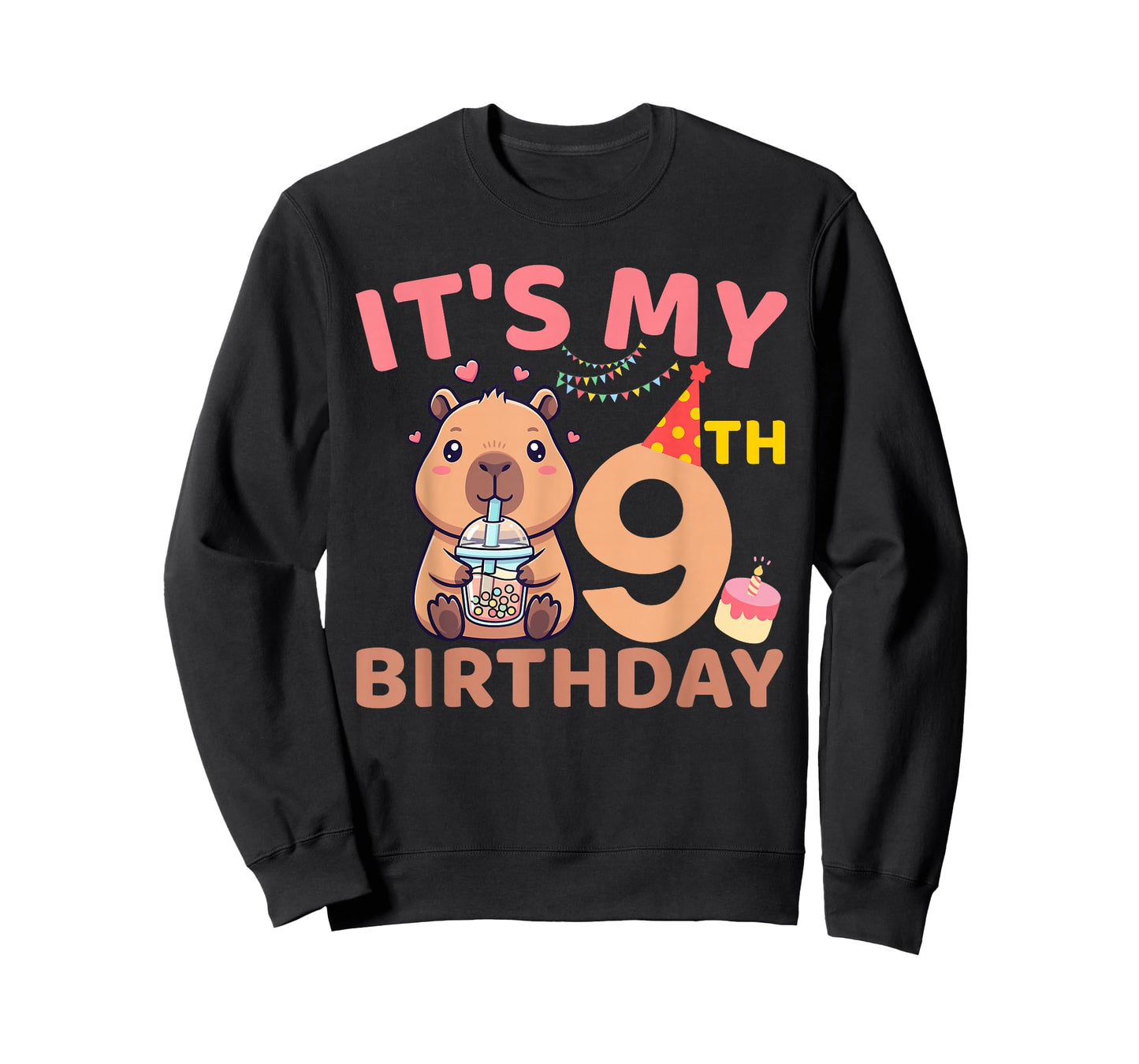 It's My 9th Birthday Capybara Bubble Tea 9 Years Old Party T-Shirt