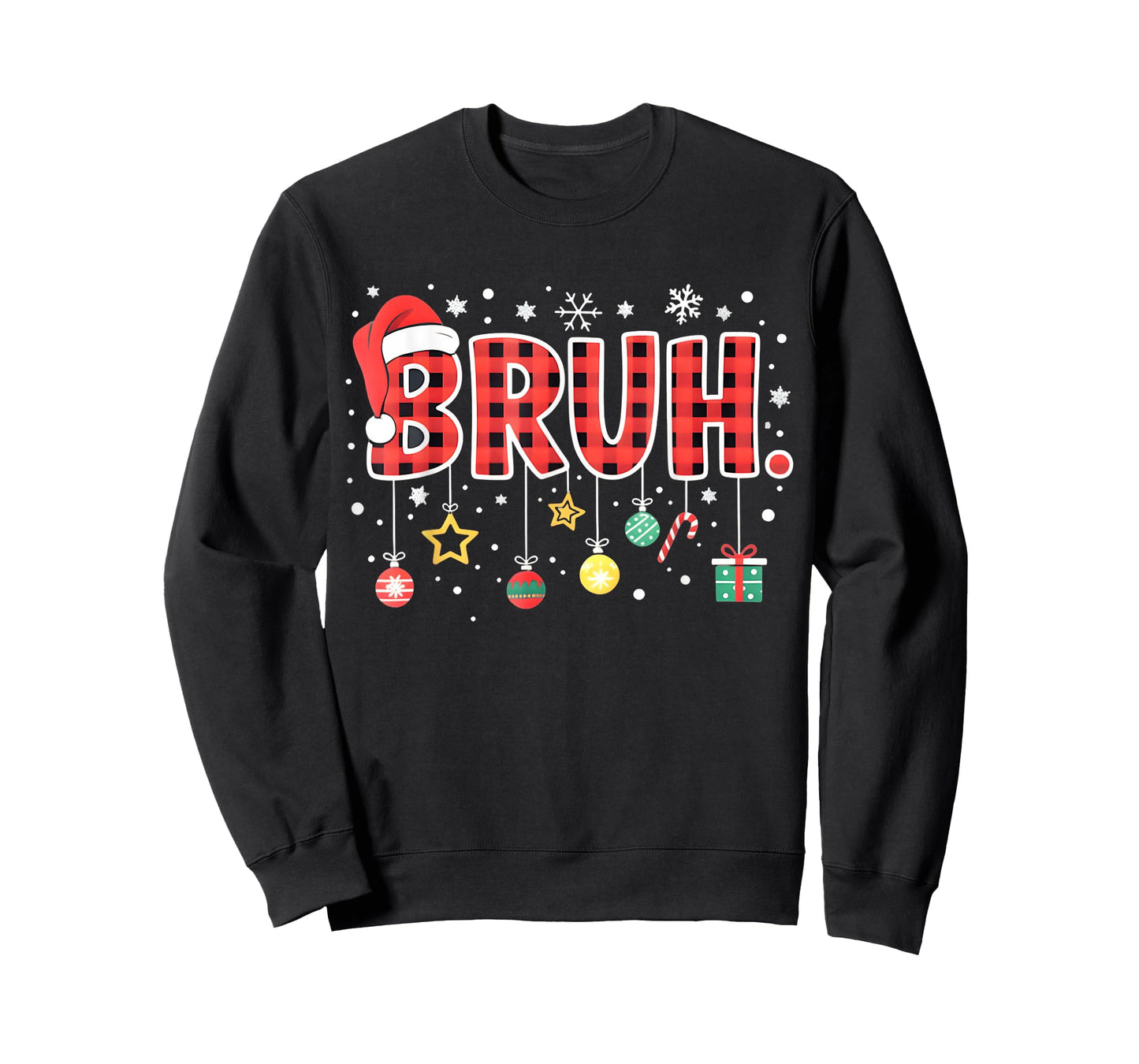 Bruh Funny Christmas Red Plaid Teens Boys Kids Xmas Pajamas T-Shirt