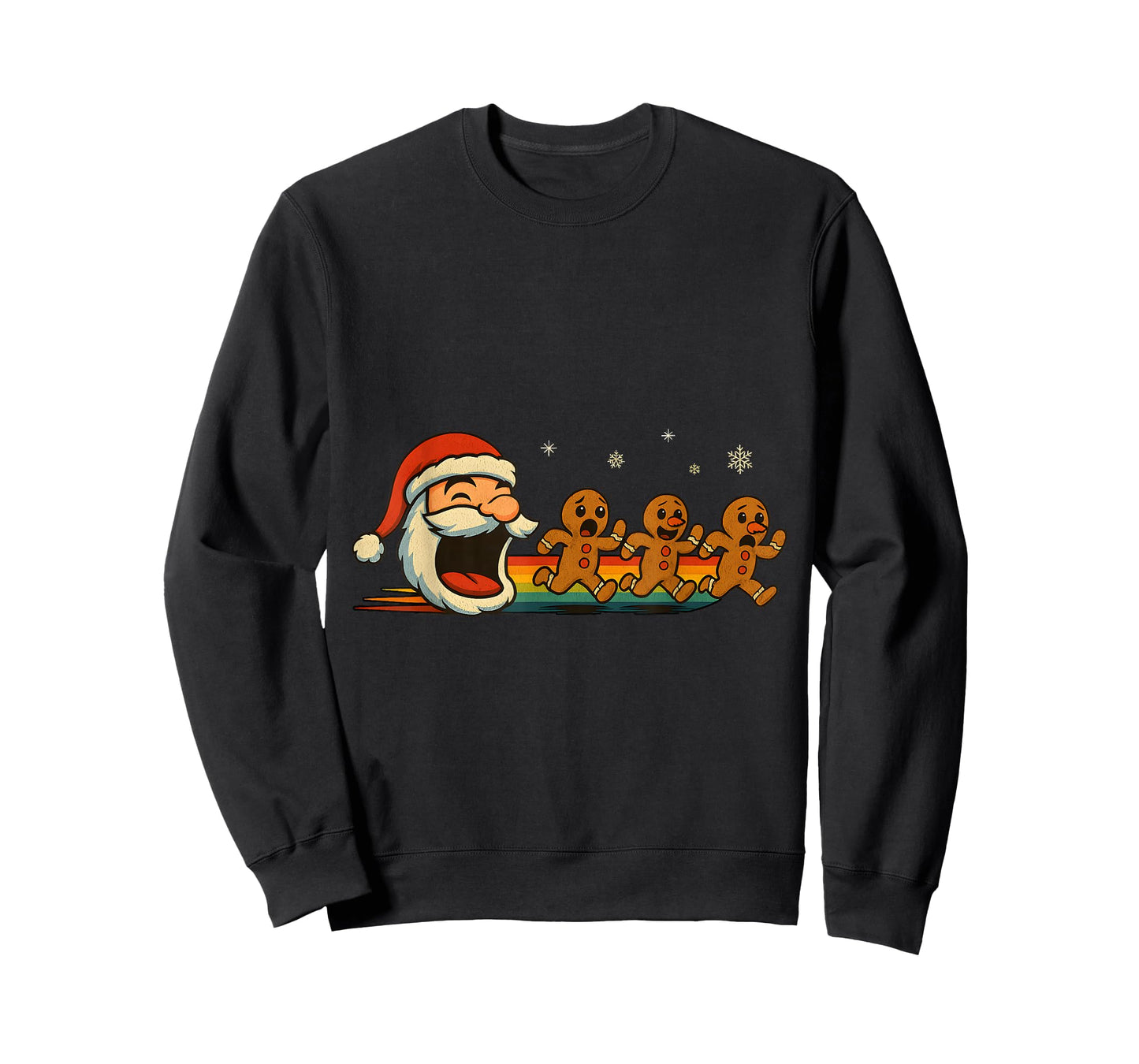 Retro Santa Chasing Gingerbread Funny Christmas T-Shirt
