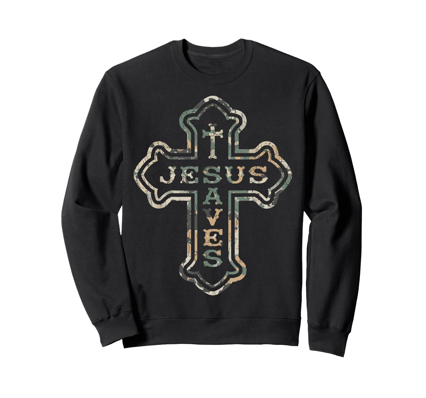Vintage Camo Jesus Saves Cross Subtle Christian Religious T-Shirt