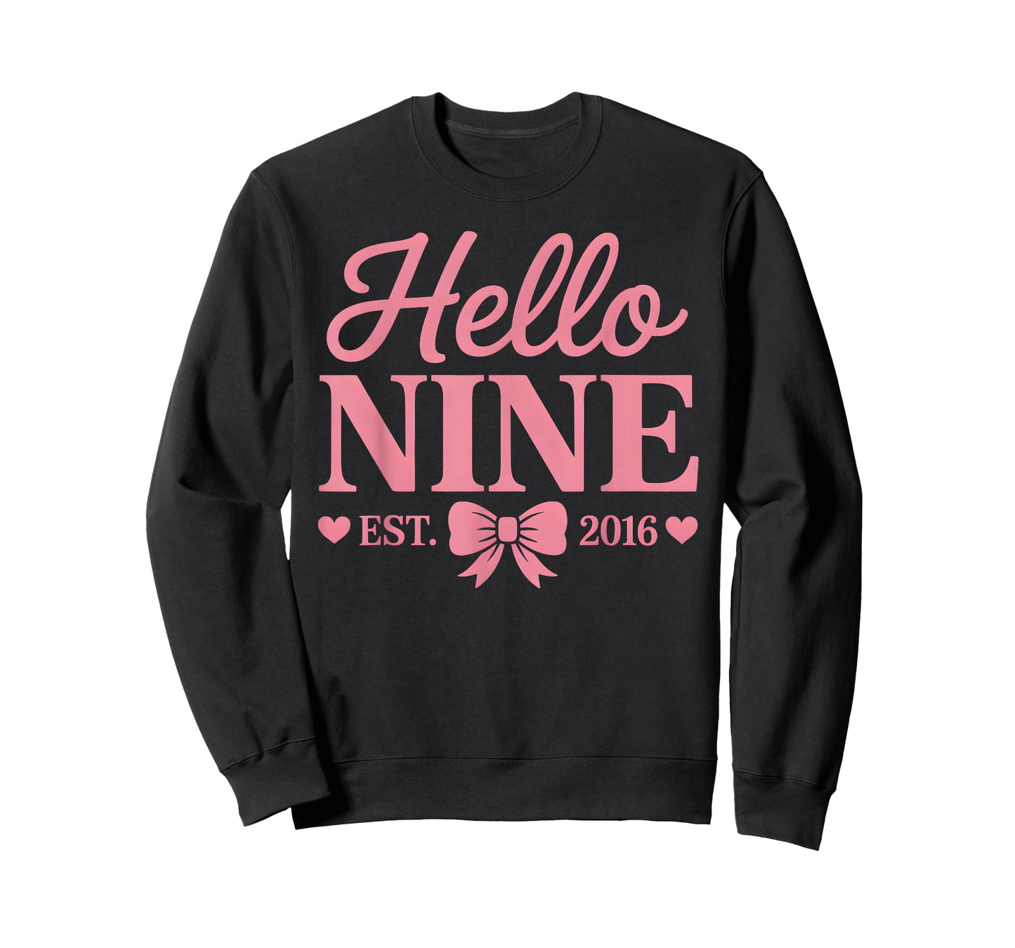 Hello Nine Est 2016 Coquette Bow 9th Birthday Girls Kids T-Shirt