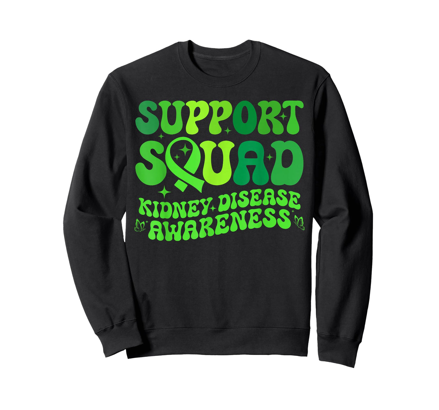 Support Squad Green PKD Kidney Disease Ribbon Butterfly T-Shirt