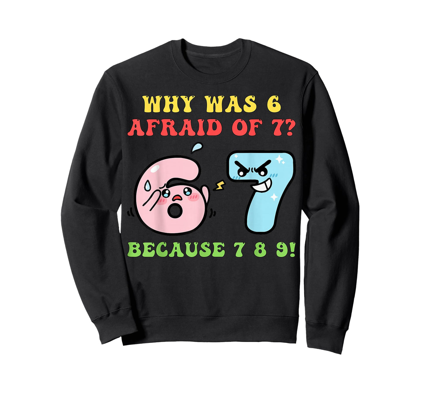 Funny STEM Math Jokes Puns Why was Six 6 Afraid of Seven 7 T-Shirt