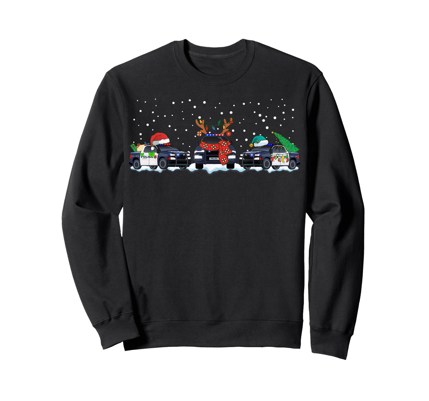 Police Car Tree Christmas Funny Santa Policeman Kids Boys T-Shirt