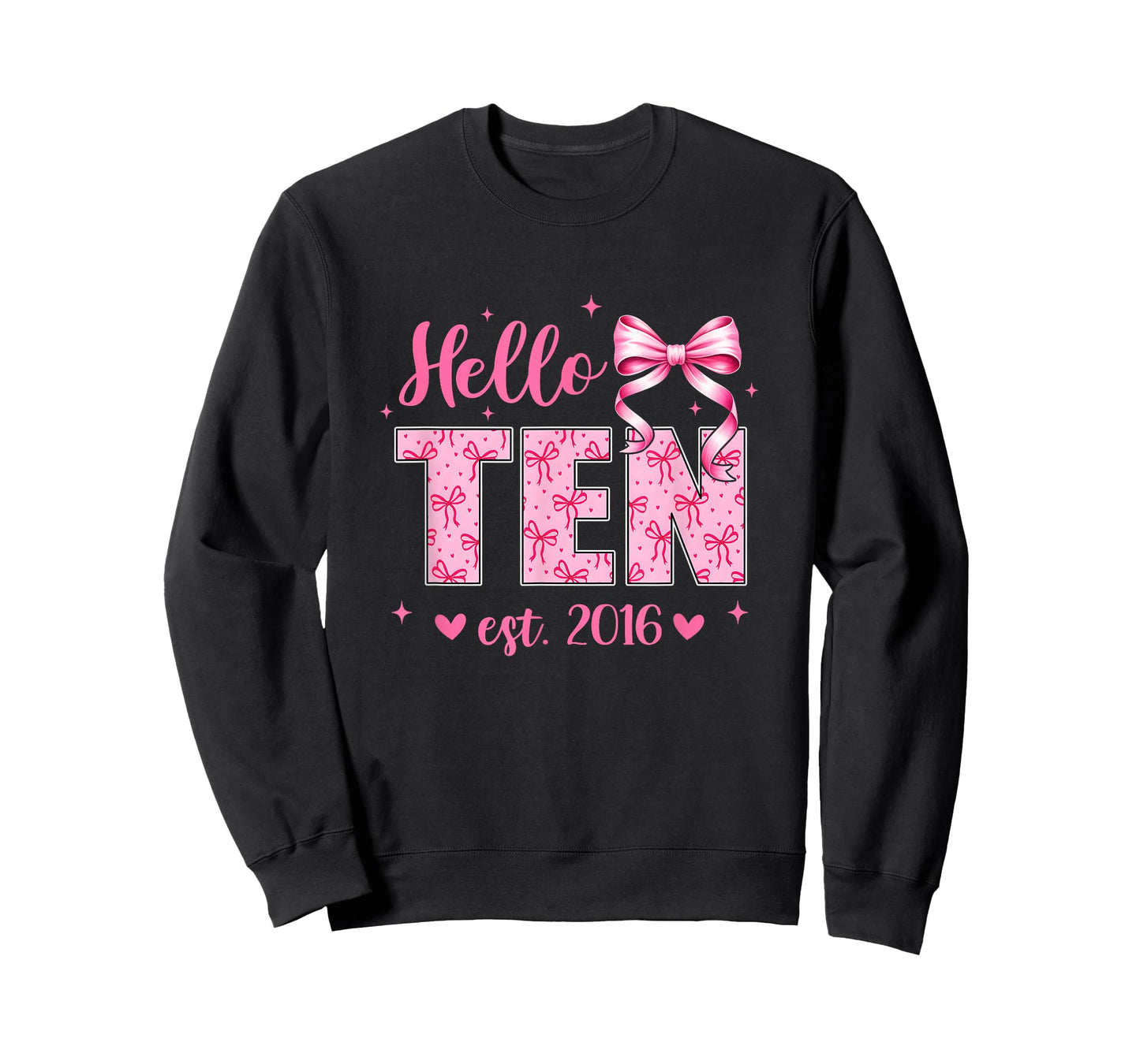 Hello Ten Est 2016 Coquette Bow 10Th Birthday Girl 10 Years T-Shirt