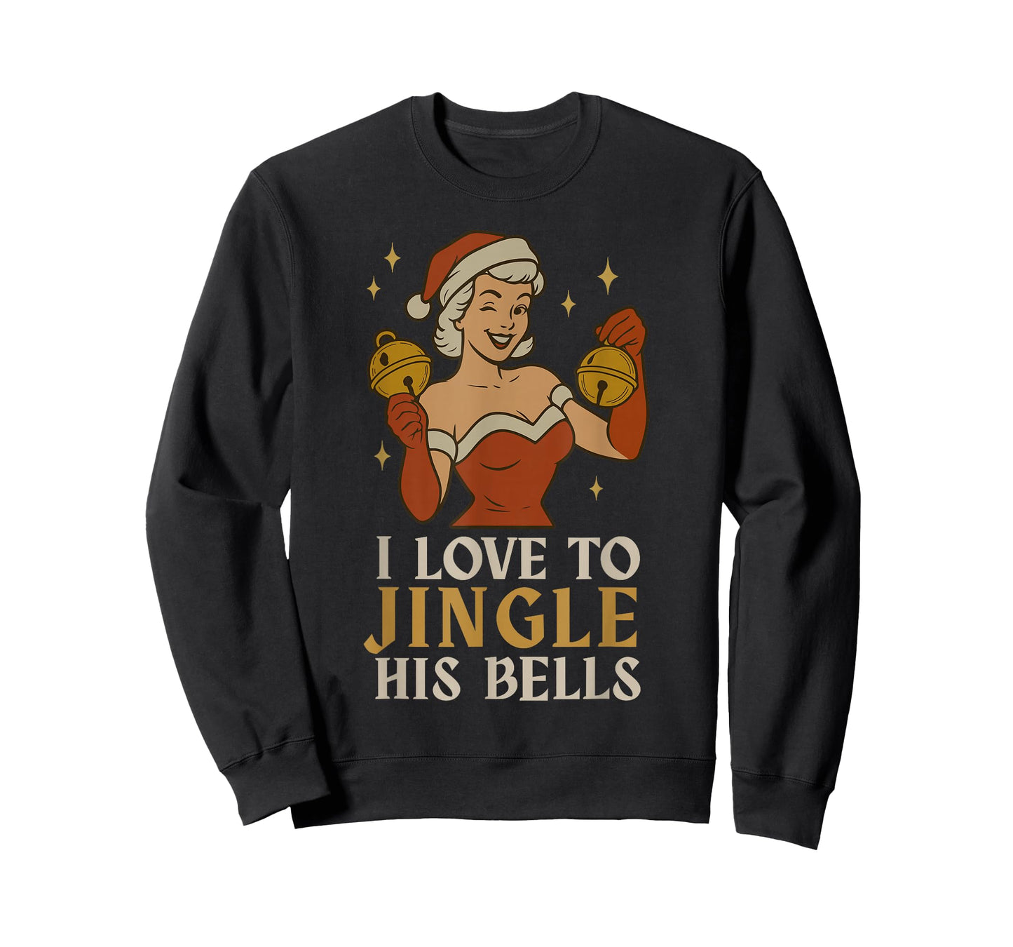 Retro Santa I Love to Stuff Her Stock Jingle His Bells Xmas T-Shirt