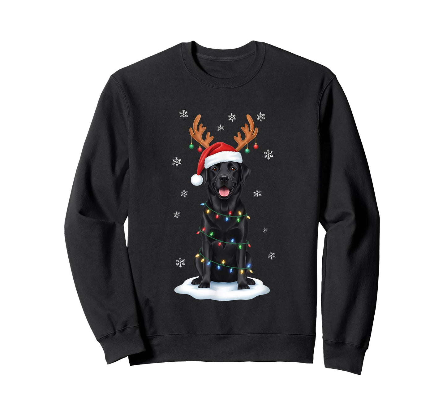 Christmas Black Lab Santa Reindeer Lights Merry Xmas Dog Mom T-Shirt