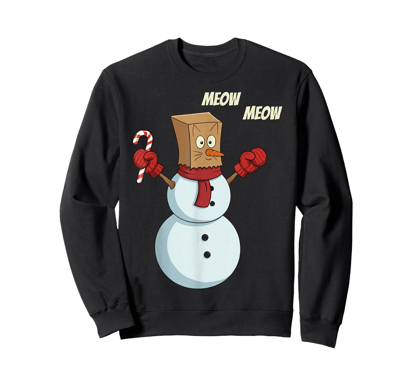 Christmas Snowman Cat Meow Funny Men Women Christmas T-Shirt