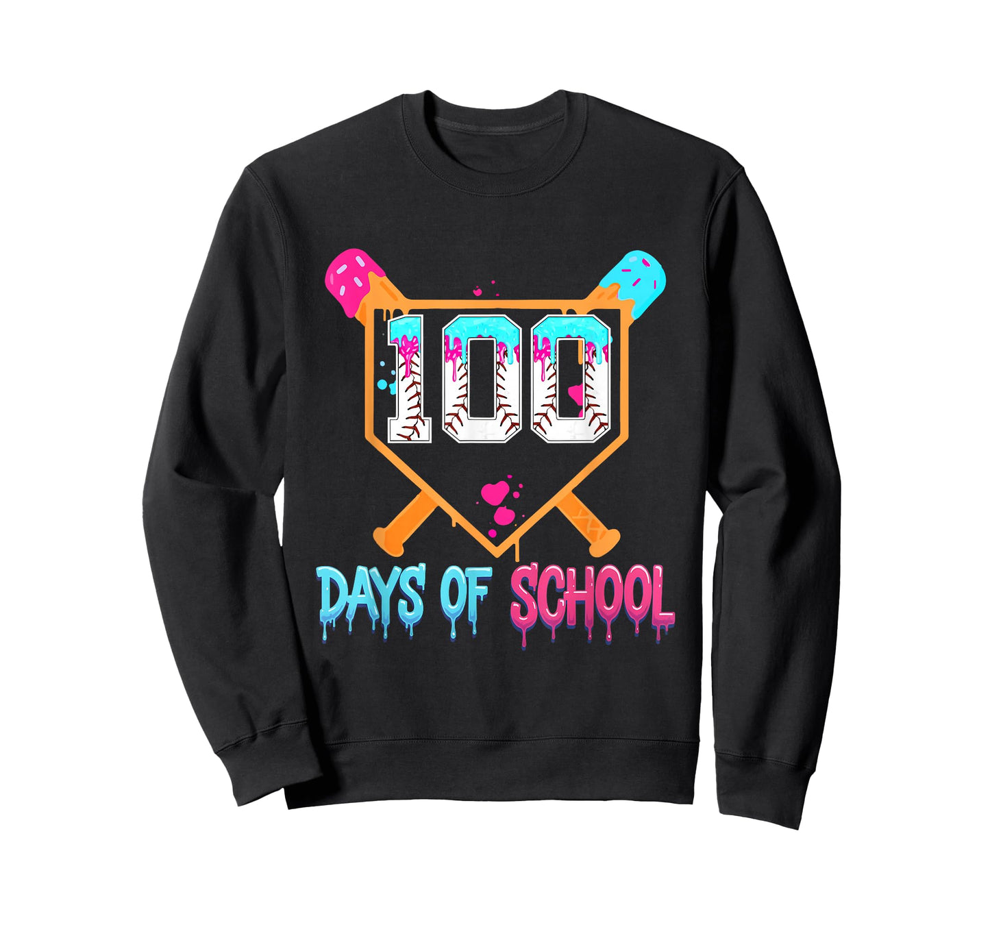 100 Days of School Baseball Ice Cream Drip 100th Day School T-Shirt