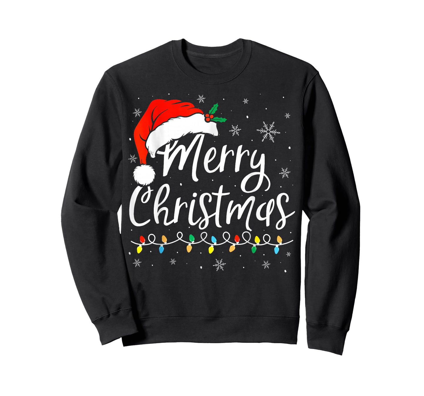Merry Christmas Lights Santa Hat Xmas Family Matching Pajama T-Shirt