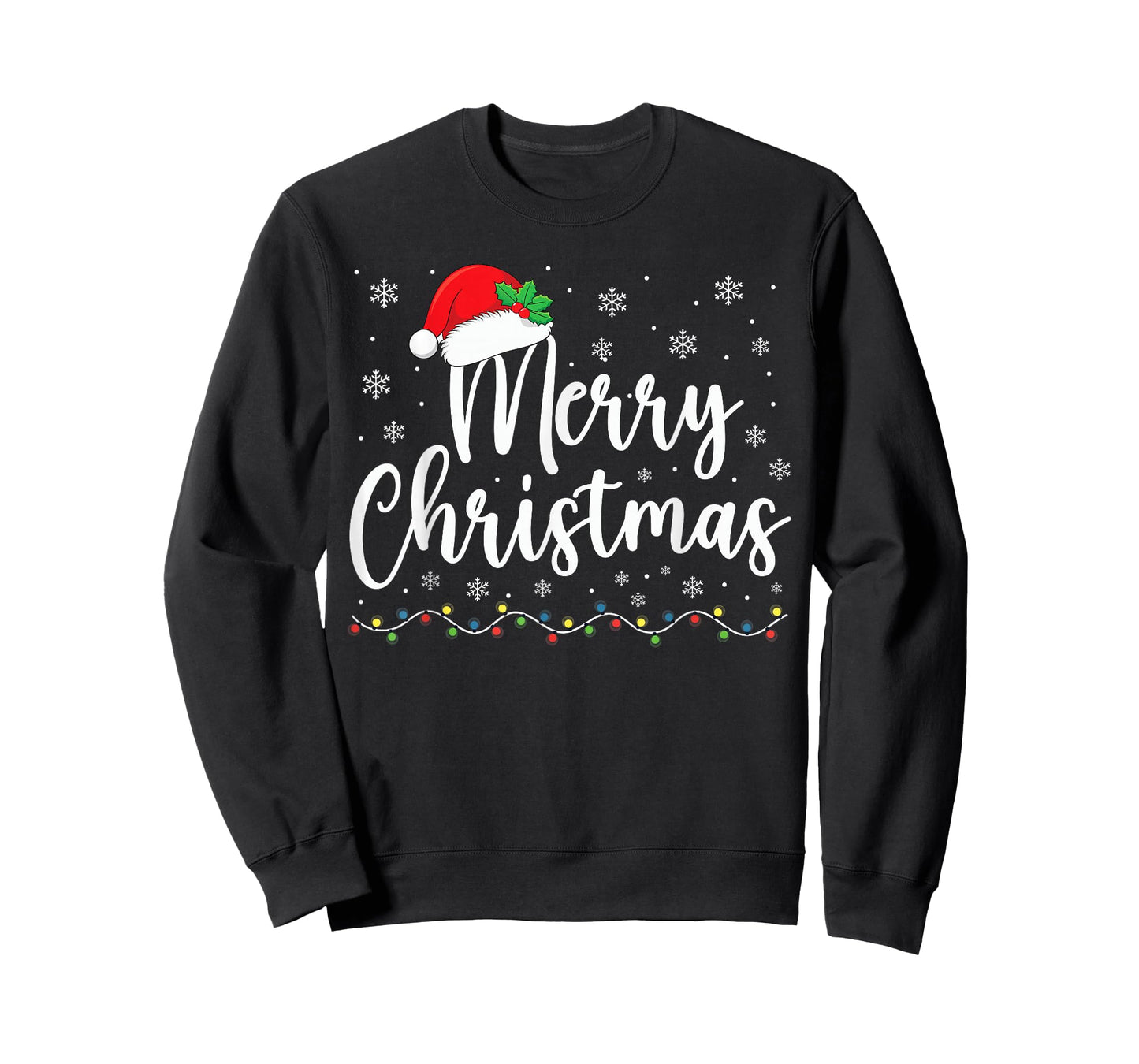 Merry Christmas Lights Santa Hat Xmas Family Matching Pajama T-Shirt