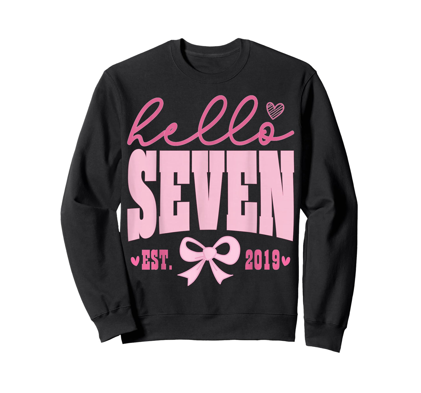 Hello Seven Est 2019 Cute Coquette Bow 7th Birthday Girls T-Shirt