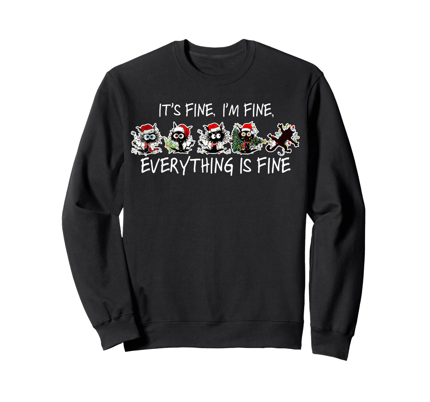 Funny Cat Christmas It’s Fine Everything is Fine Boys Girls T-Shirt