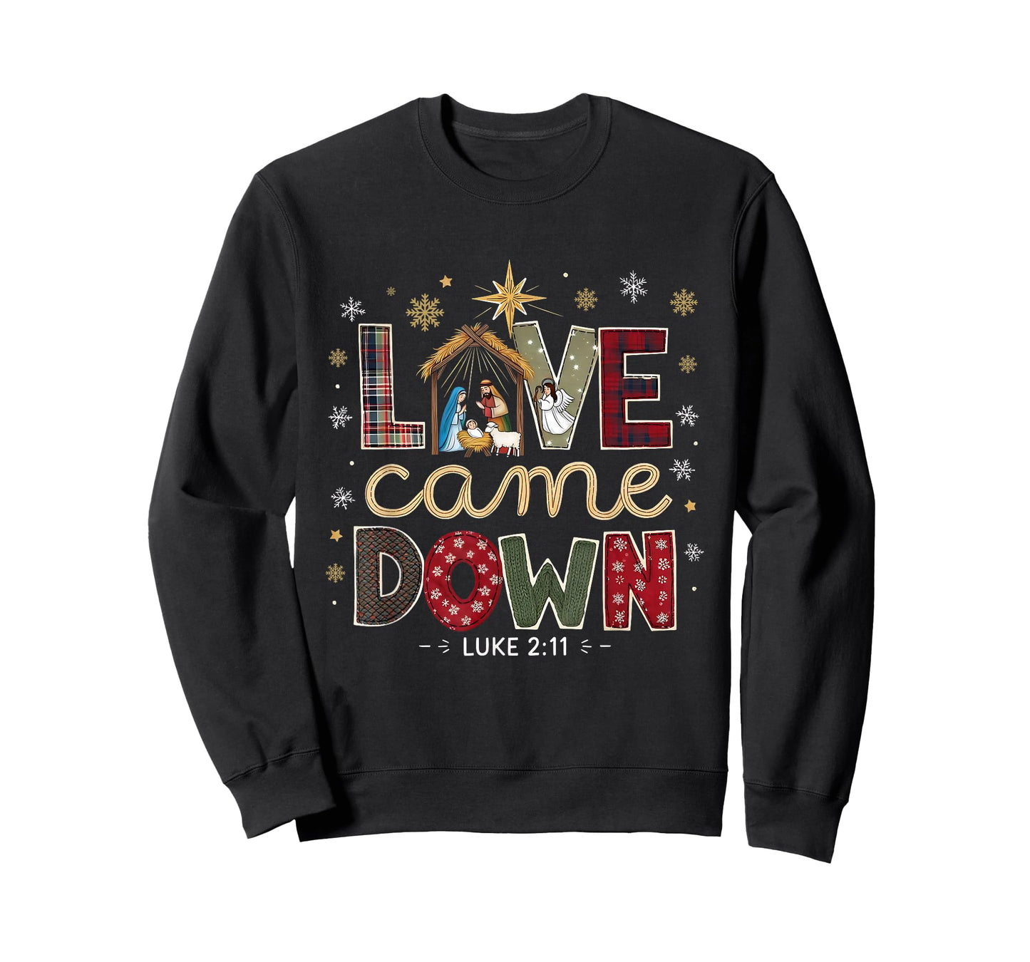 Love Came Down Luke 2:11 Patchwork Christmas Art T-Shirt