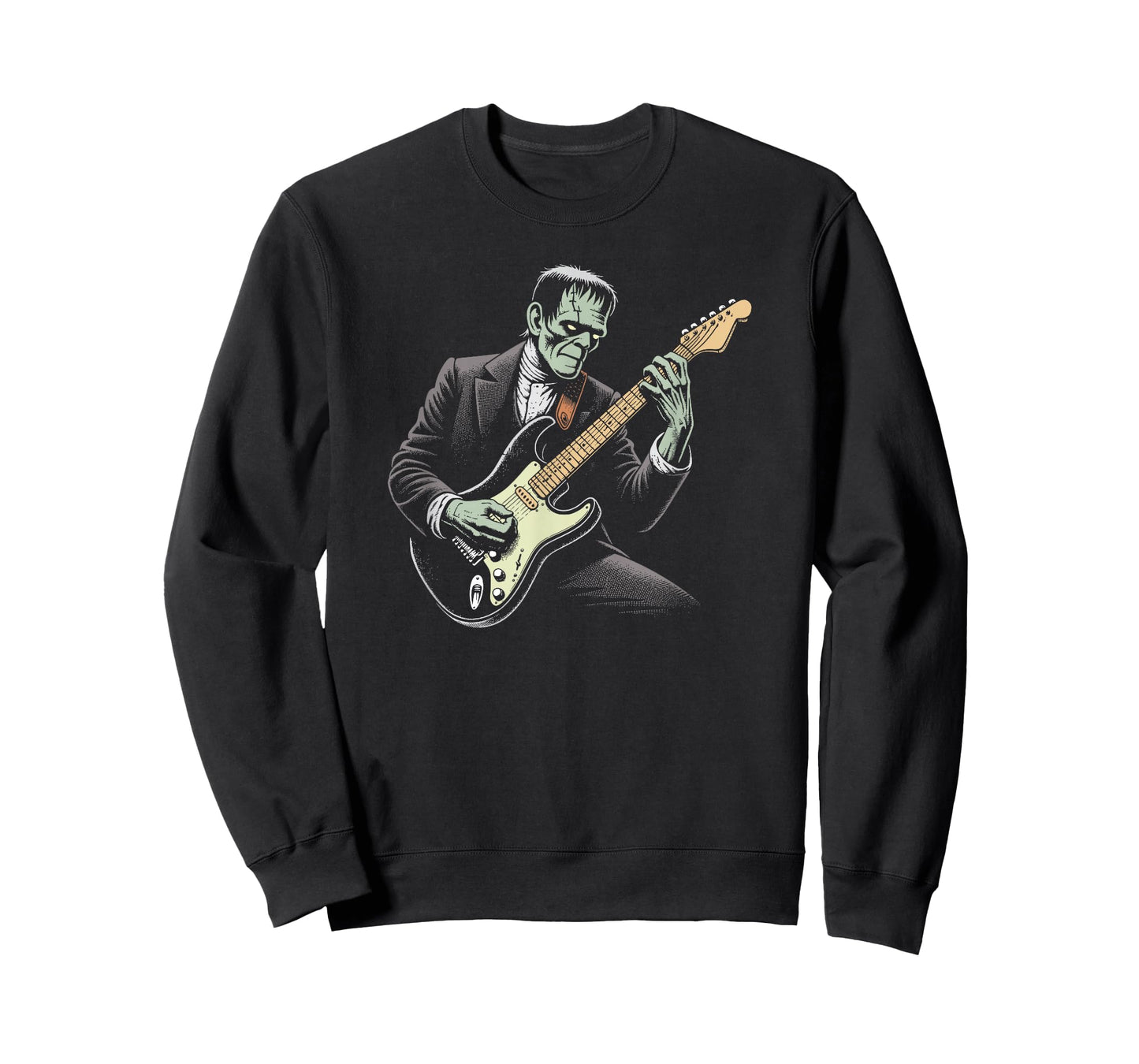 Frankenstein Playing Electric Guitar Color Print Funny T-Shirt