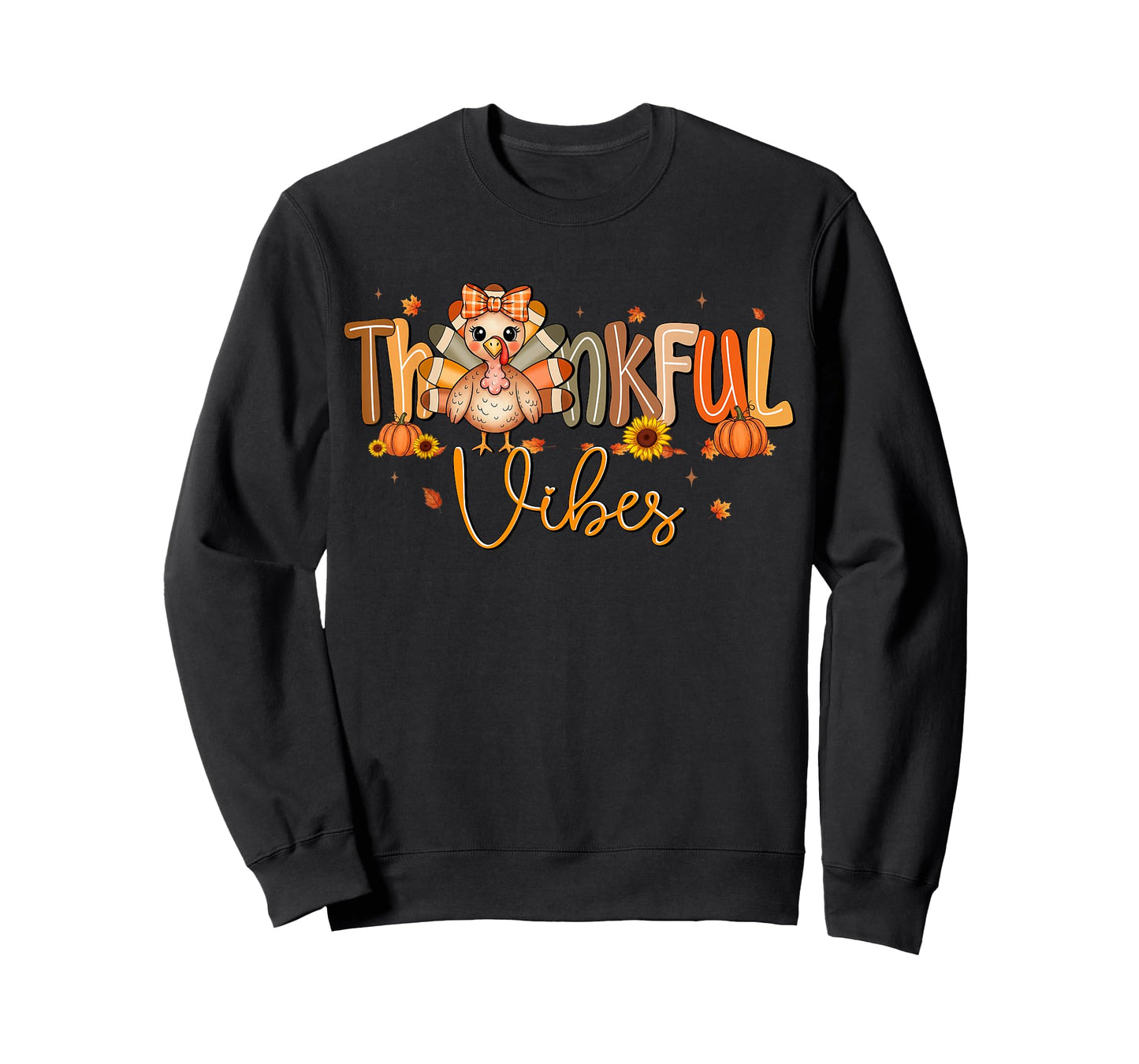 Thankful Vibes Cute Turkey Happy Thanksgiving Women Girls T-Shirt