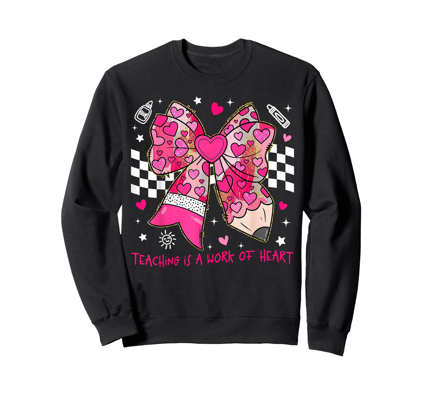 Valentine Teaching is A Work of Heart Pencil Bow Teacher T-Shirt
