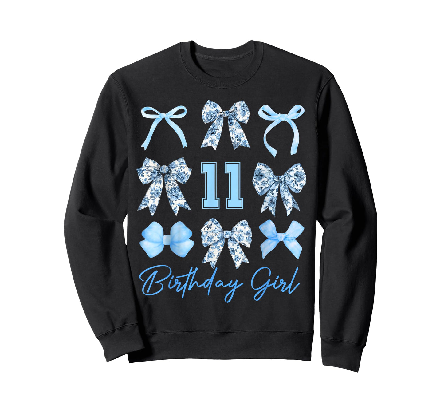 11th Birthday Girl Blue Toile Coquette Bow 11 Year Old T-Shirt