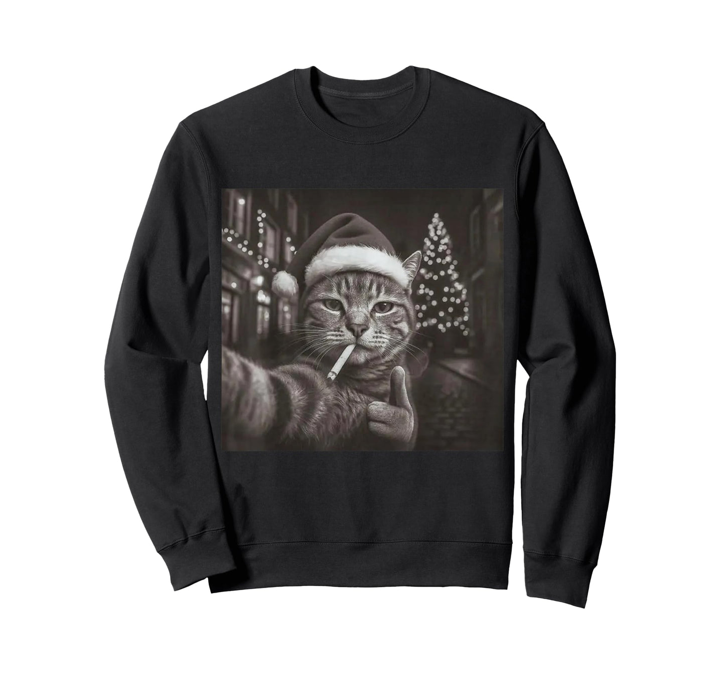 Christmas Smoking Cat Meme Funny Cigarette Cat Animal Lovers T-Shirt