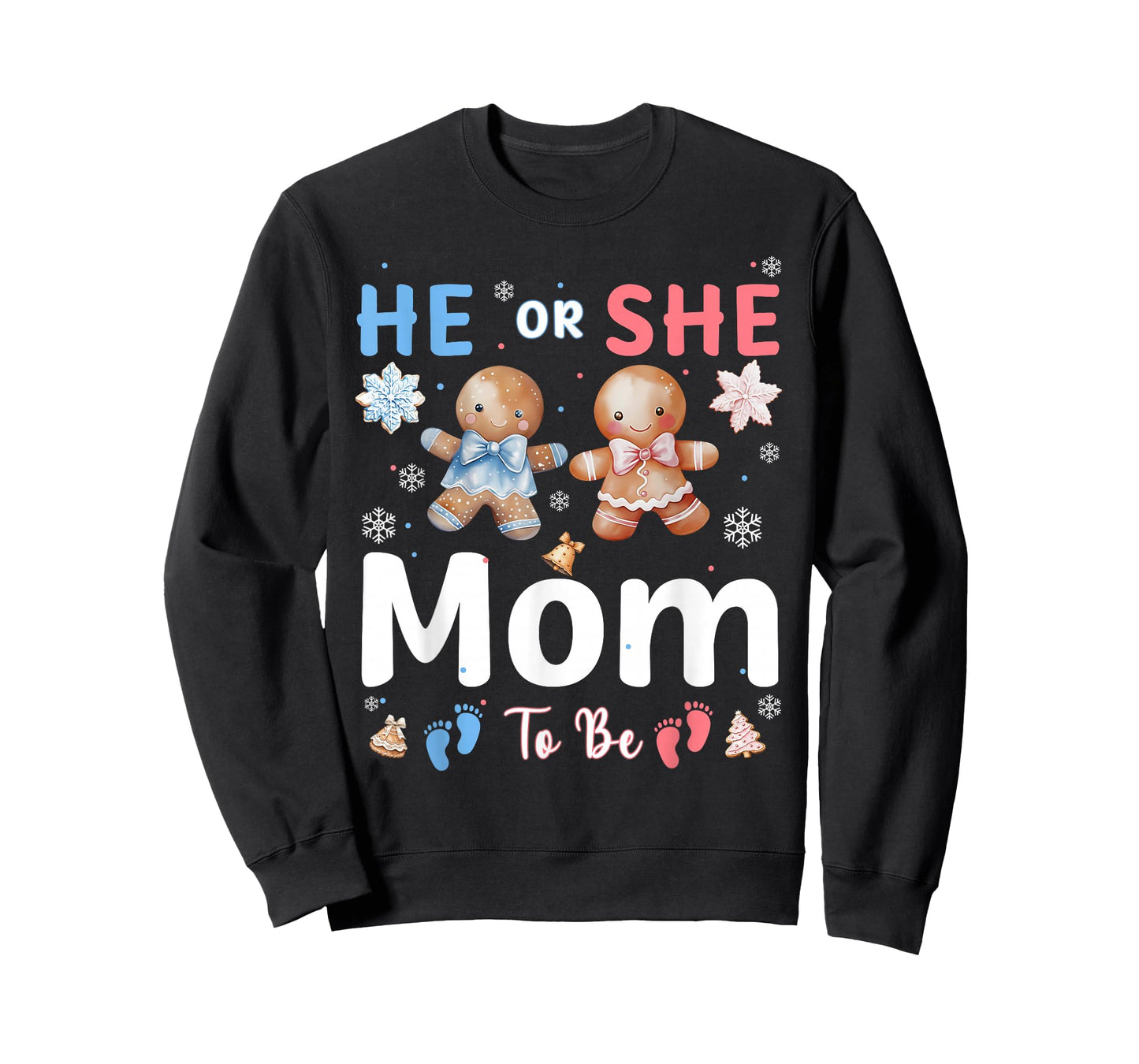 He or She Mom to Be Christmas Gingerbread Gender Reveal T-Shirt