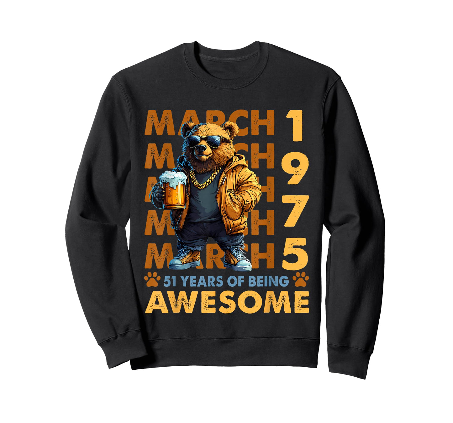 51st Birthday Cool Bear March 1975 Vintage 51 Years Old T-Shirt