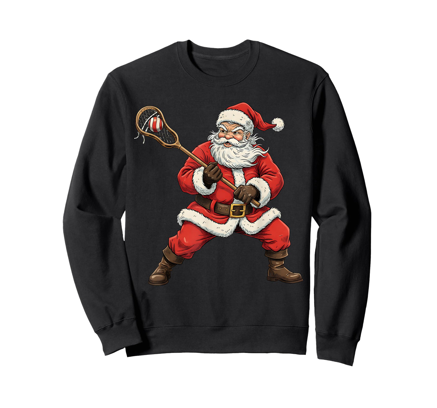 Christmas Santa Playing Lacrosse Lax Player Xmas Sport Lover T-Shirt