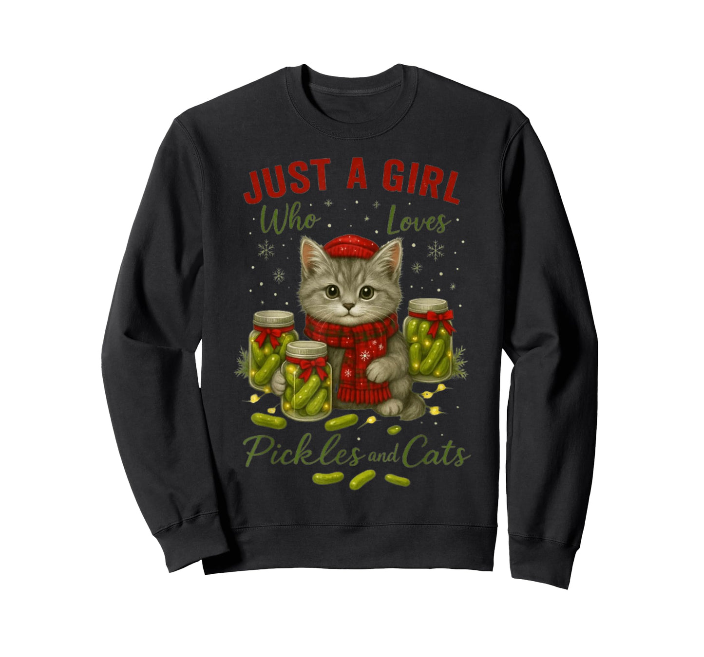 Just a Girl Who Loves Pickles and Cats Christmas T-Shirt