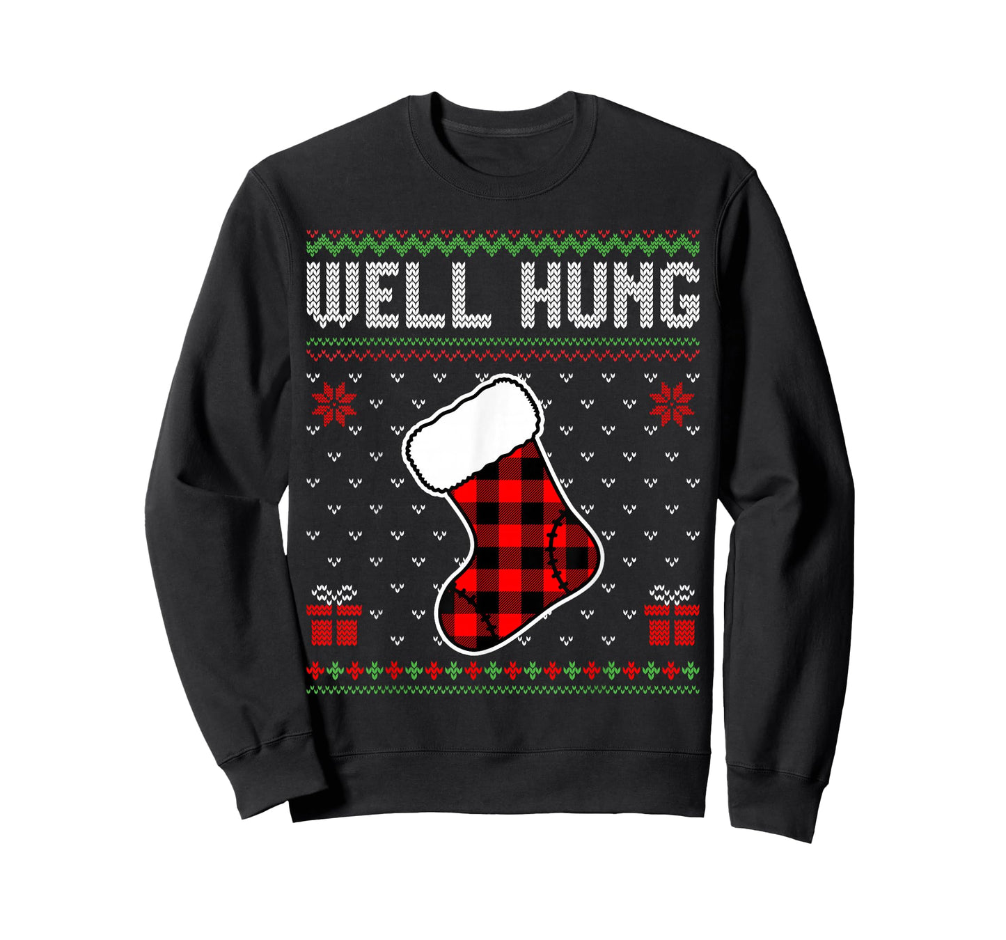 Retro Well Hung Ugly Christmas Sweater Couples Matching Xmas T-Shirt
