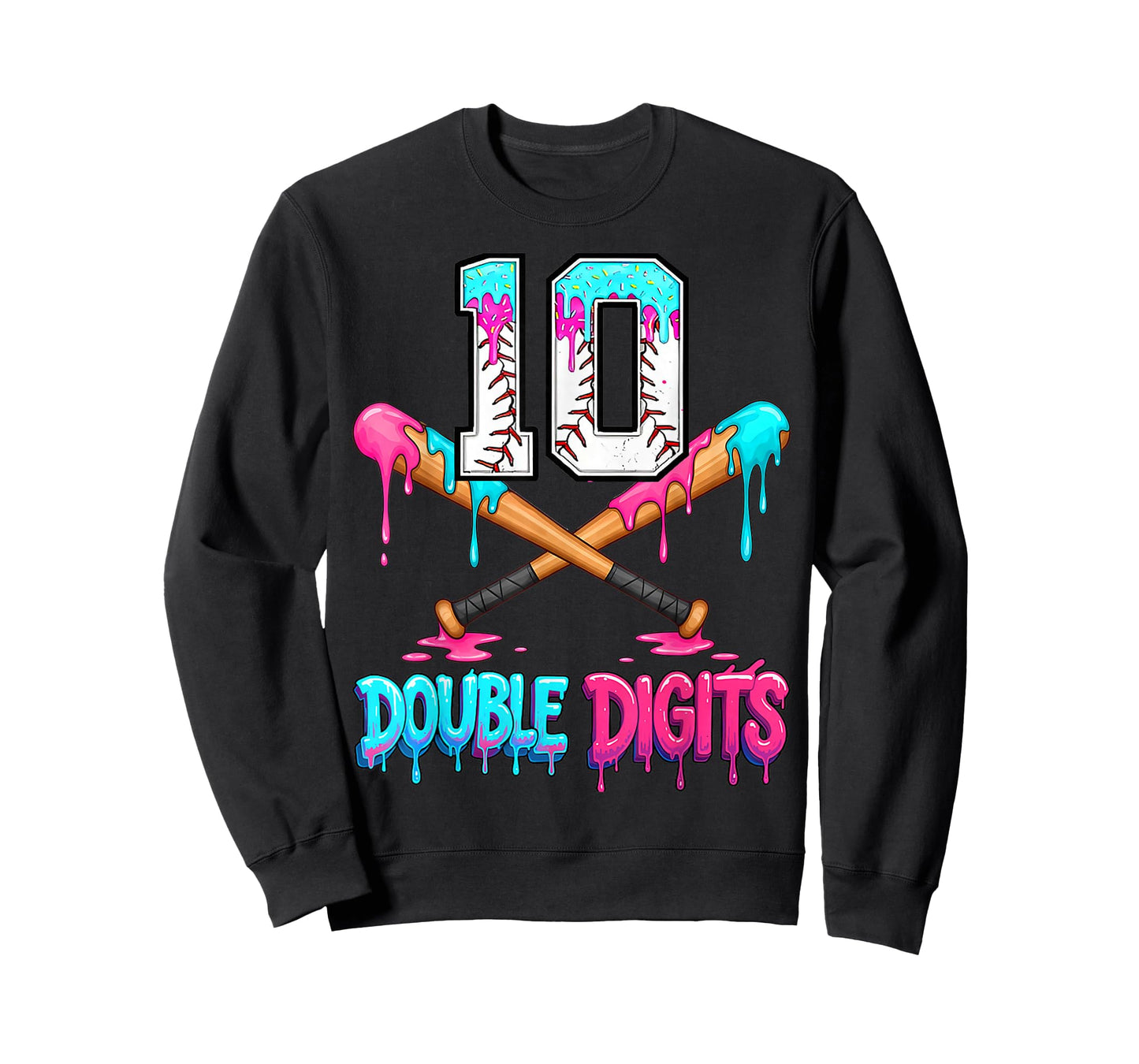 Baseball 10 Year Old Ice Cream Drip 10th Bday Double Digits T-Shirt