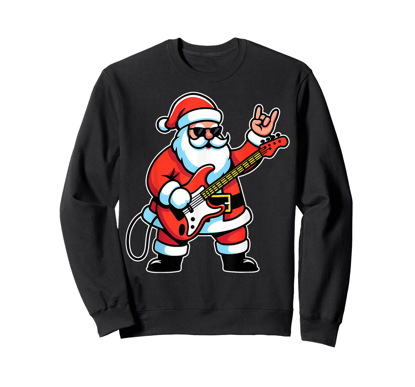 Rock & Roll Christmas Santa Claus Guitar Player Men Boy Kid T-Shirt