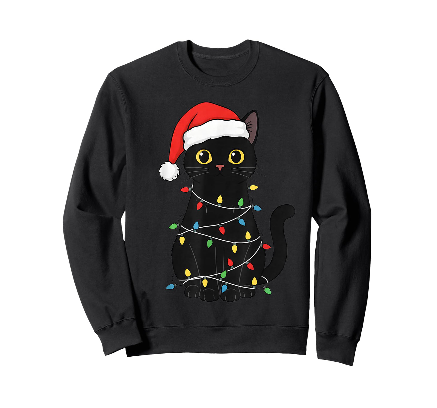 Funny Festive Black Cat Christmas Light Tangle Humor T-Shirt