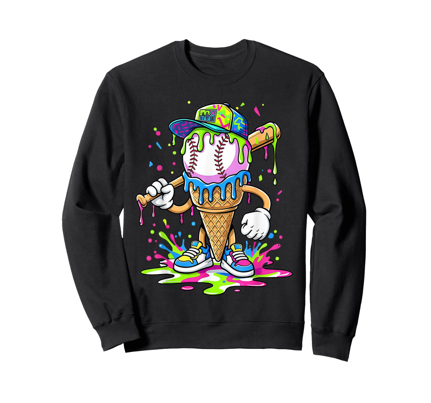 Baseball Drip for Boys Ice Cream Drip Youth Boys Baseball T-Shirt
