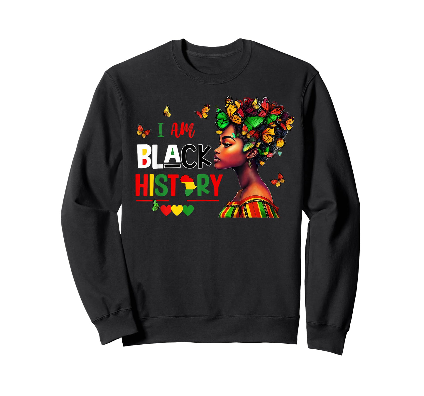Black Woman African Melanin I Am Black History Butterfly T-Shirt