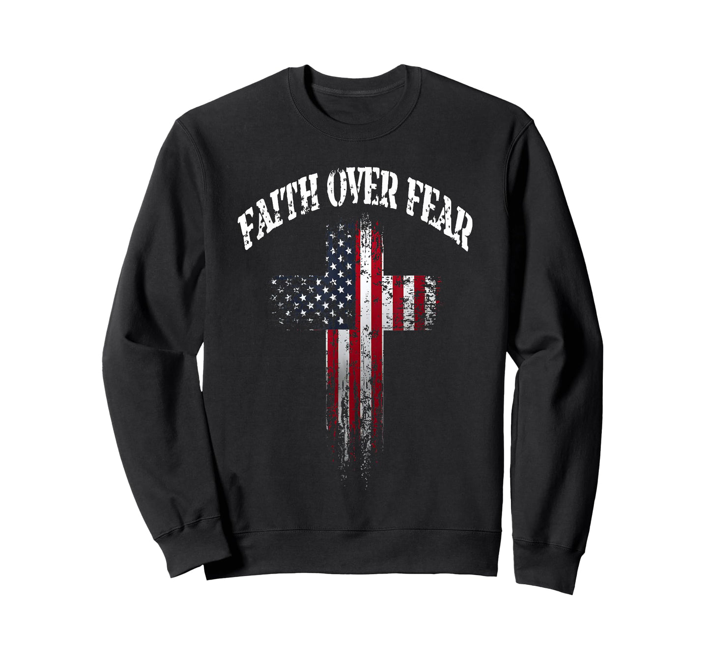American USA Flag Christian Cross Faith Over Fear T-Shirt