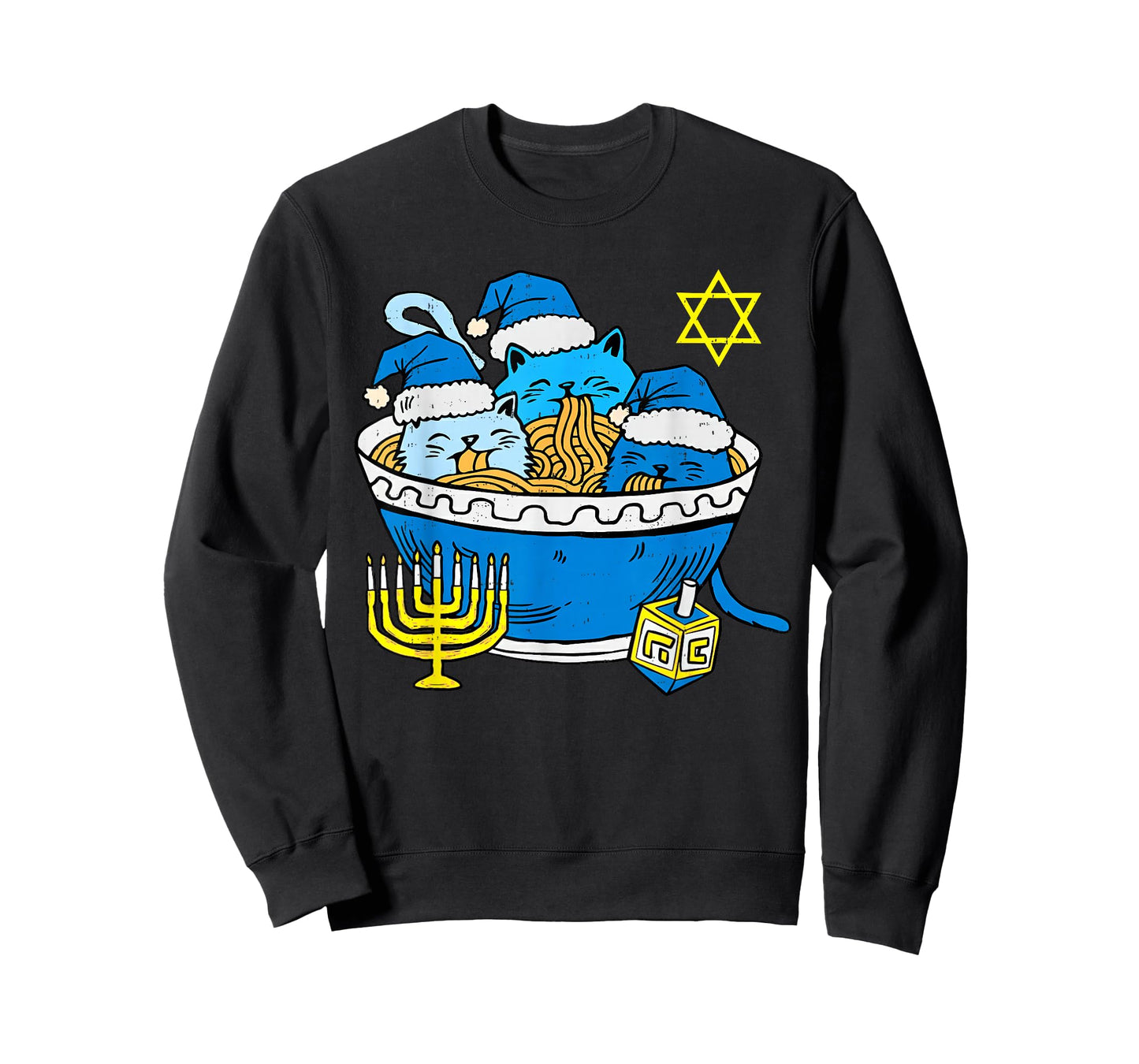 Hanukkah Cat Ramen Anime Kitten Meow Jewish Menorah Chanukah T-Shirt