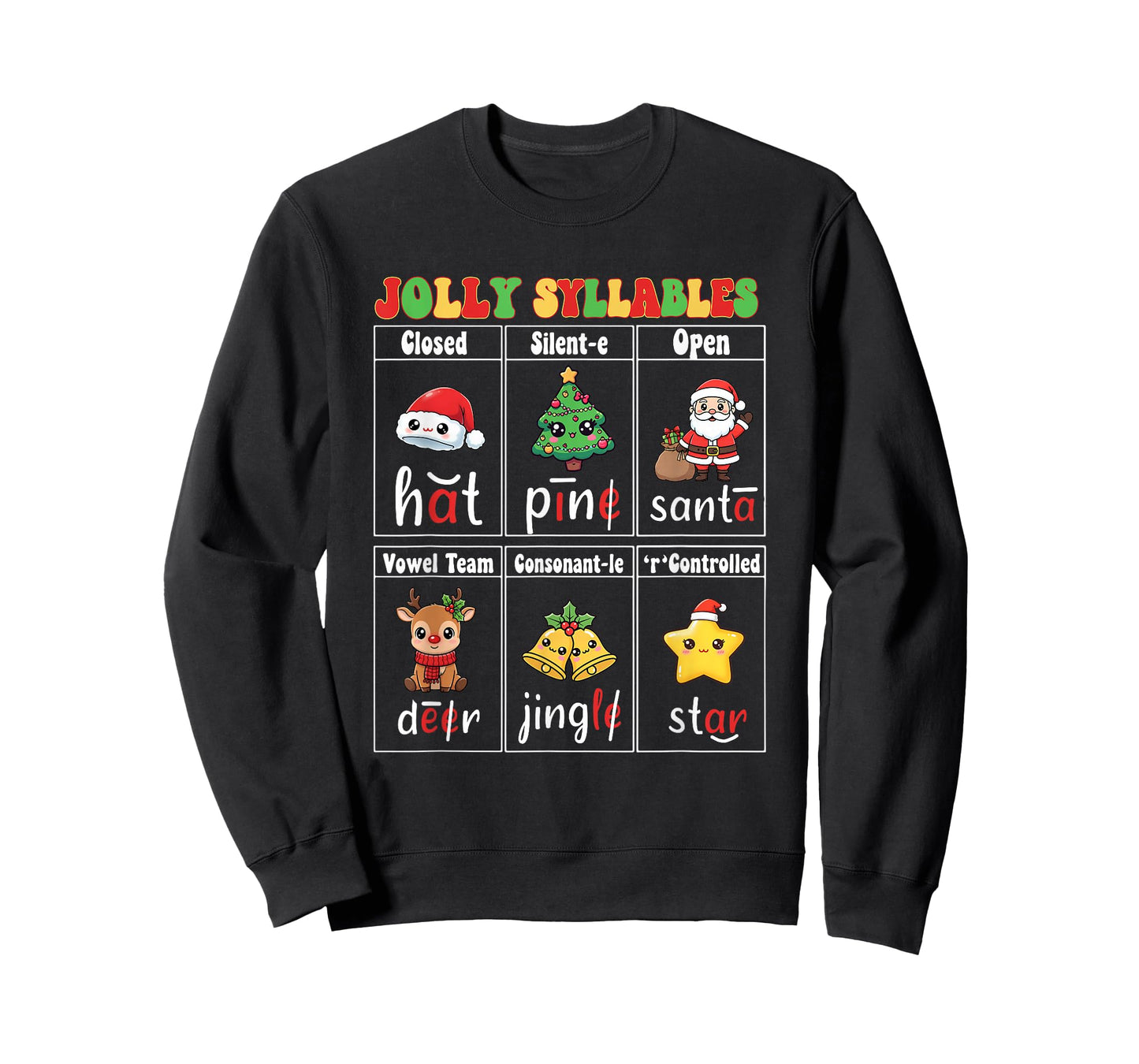 Christmas Jolly Syllables Teacher Students Funny Six Types T-Shirt