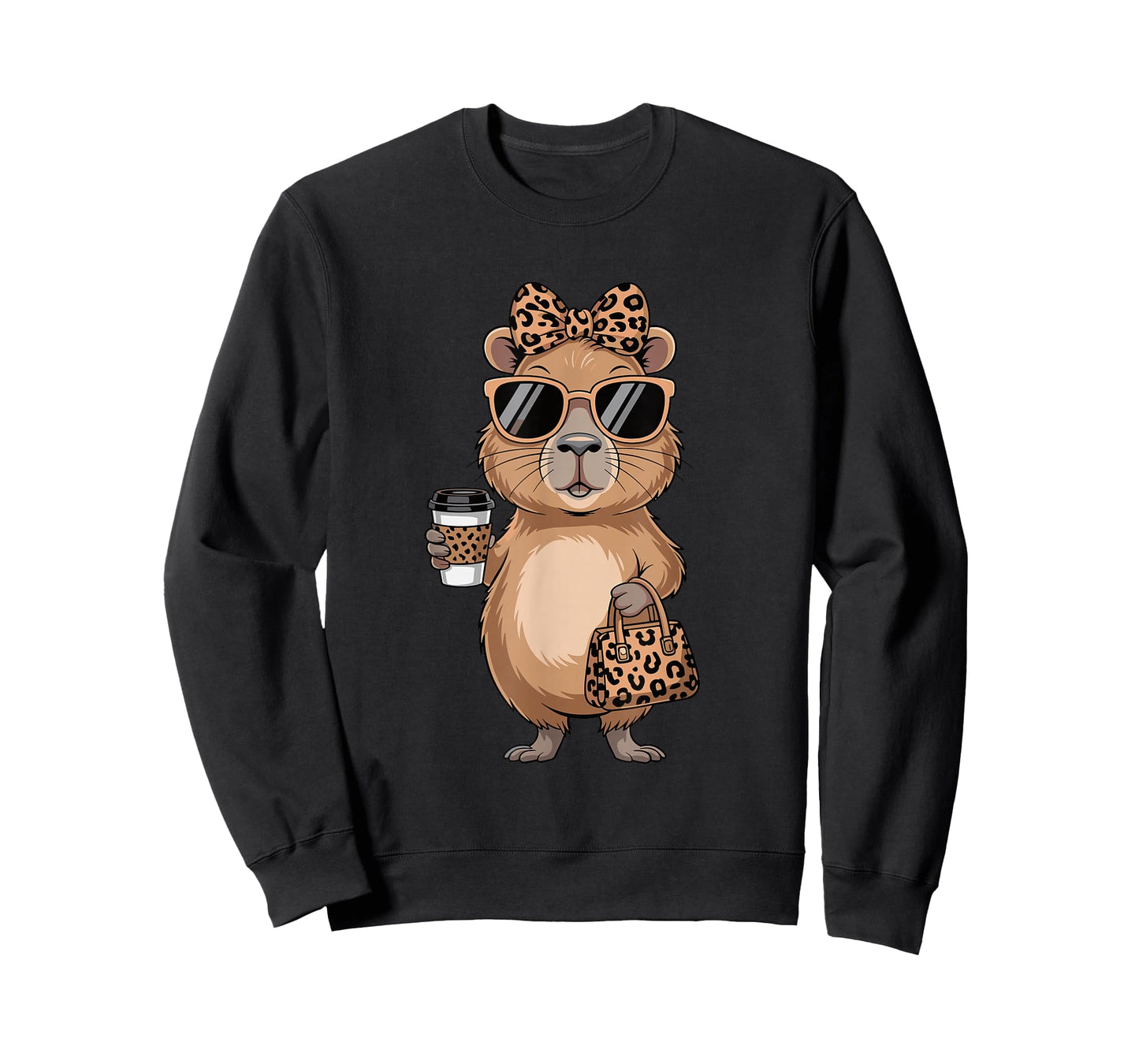 Fashion Funny Leopard Capybara Coffee Cute Women Girls T-Shirt