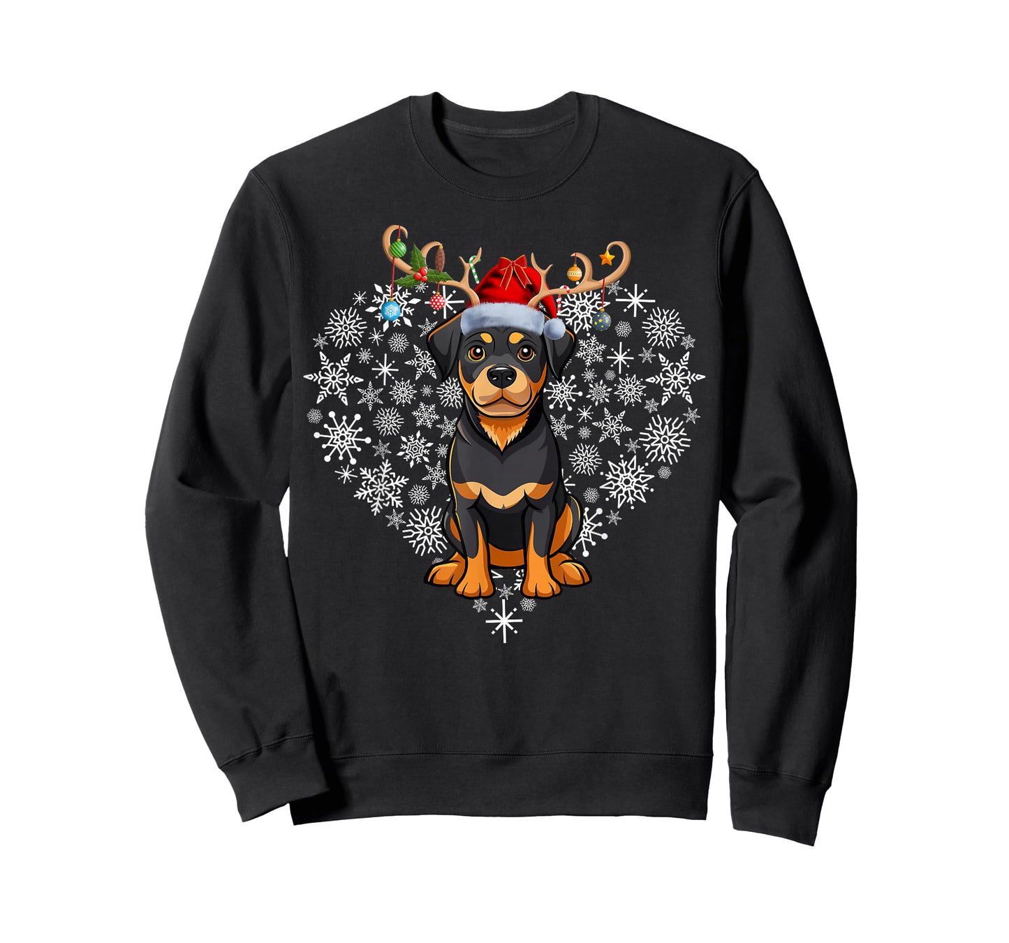 Christmas Reindeer Santa Hat Rottweiler Lovers Xmas T-Shirt