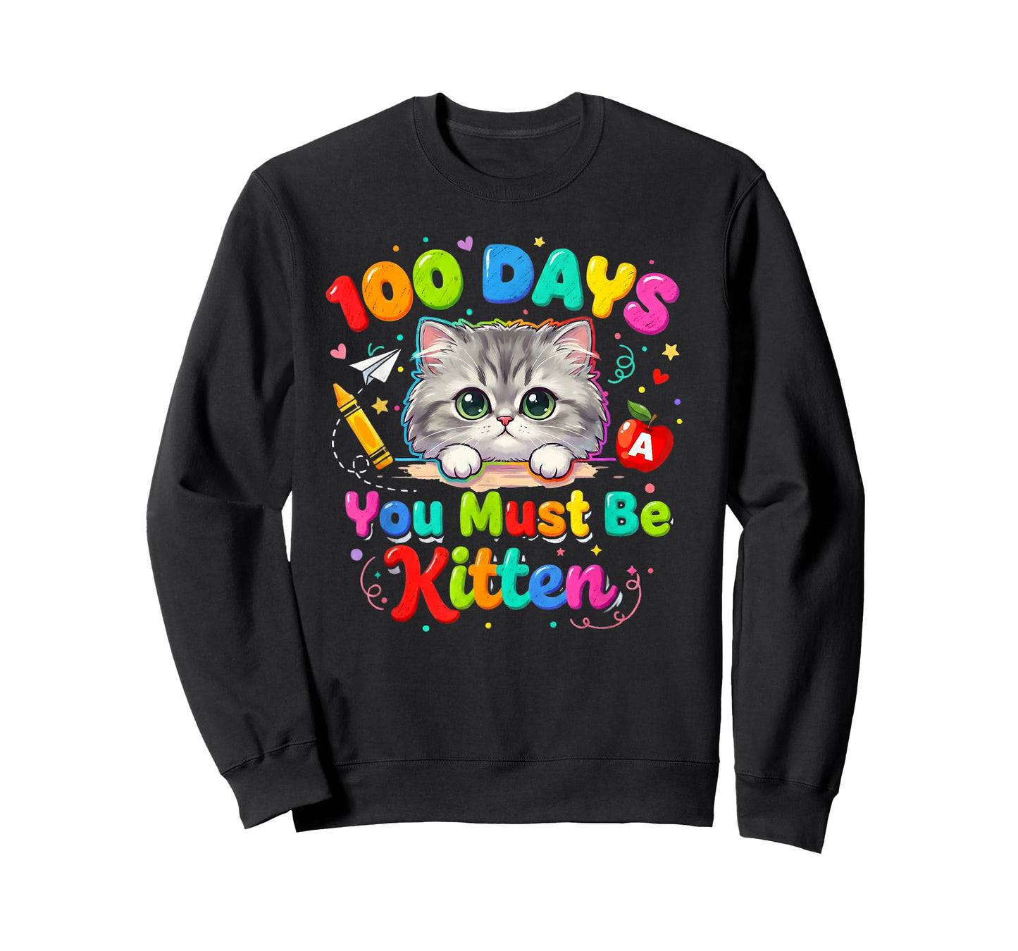 100 Days of School Kids Girls Cat Kitten Funny 100th Day T-Shirt