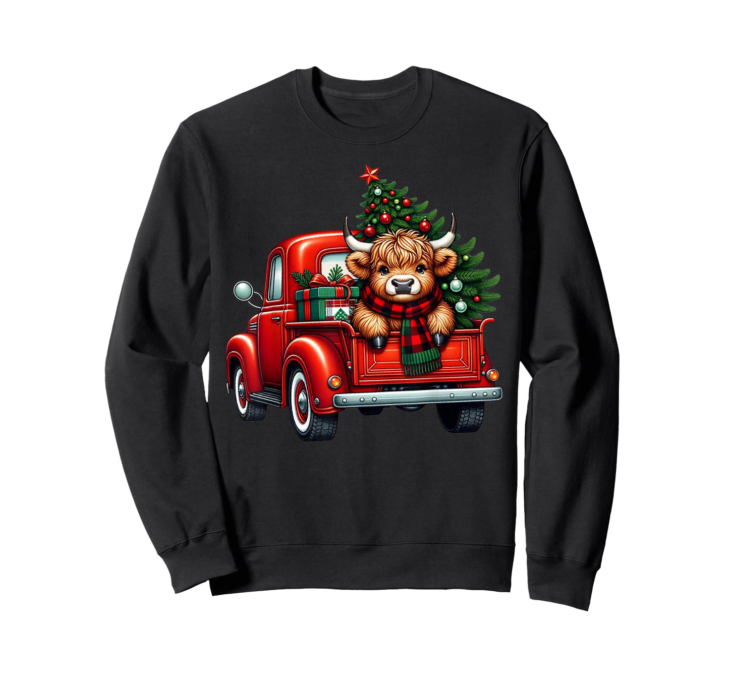 Highland Cow in Truck Farm Farmer Christmas Cow Car Truck T-Shirt
