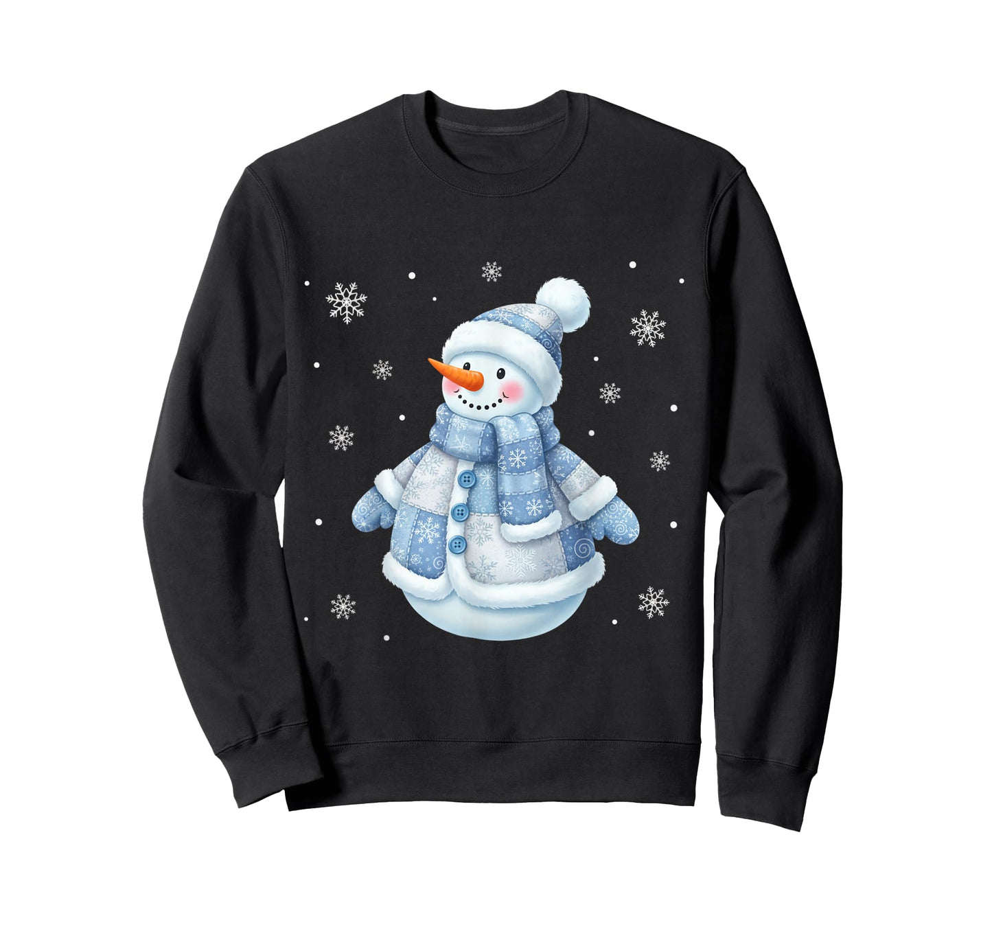 Cute Blue Snowman with Snowflakes Winter Christmas Design T-Shirt