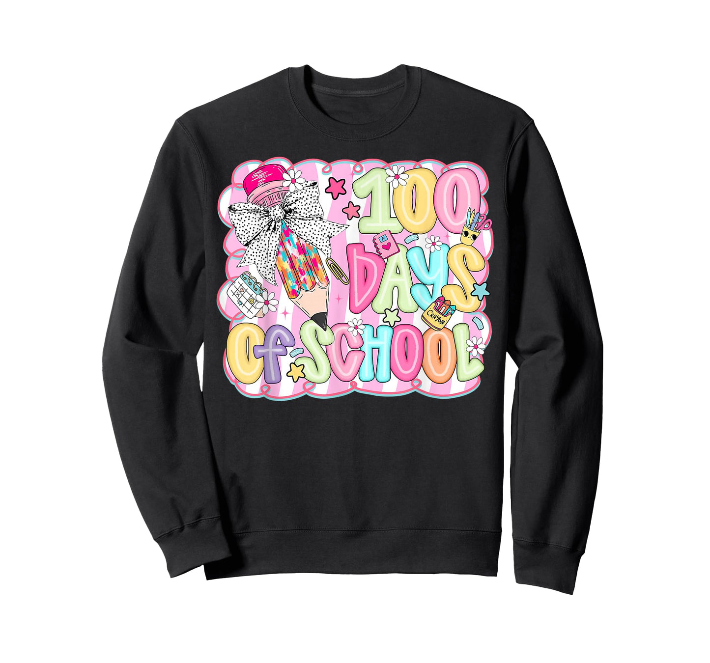 Preppy Coquette Pencil Bow 100 Days of School Girl Women T-Shirt
