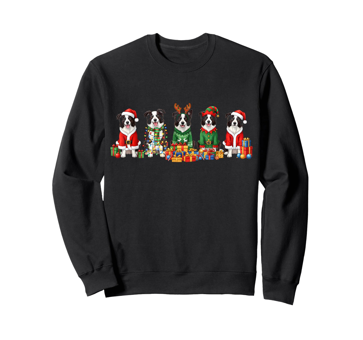 Border Collie Dogs Christmas Lights Santa Dog Lover Gifts T-Shirt