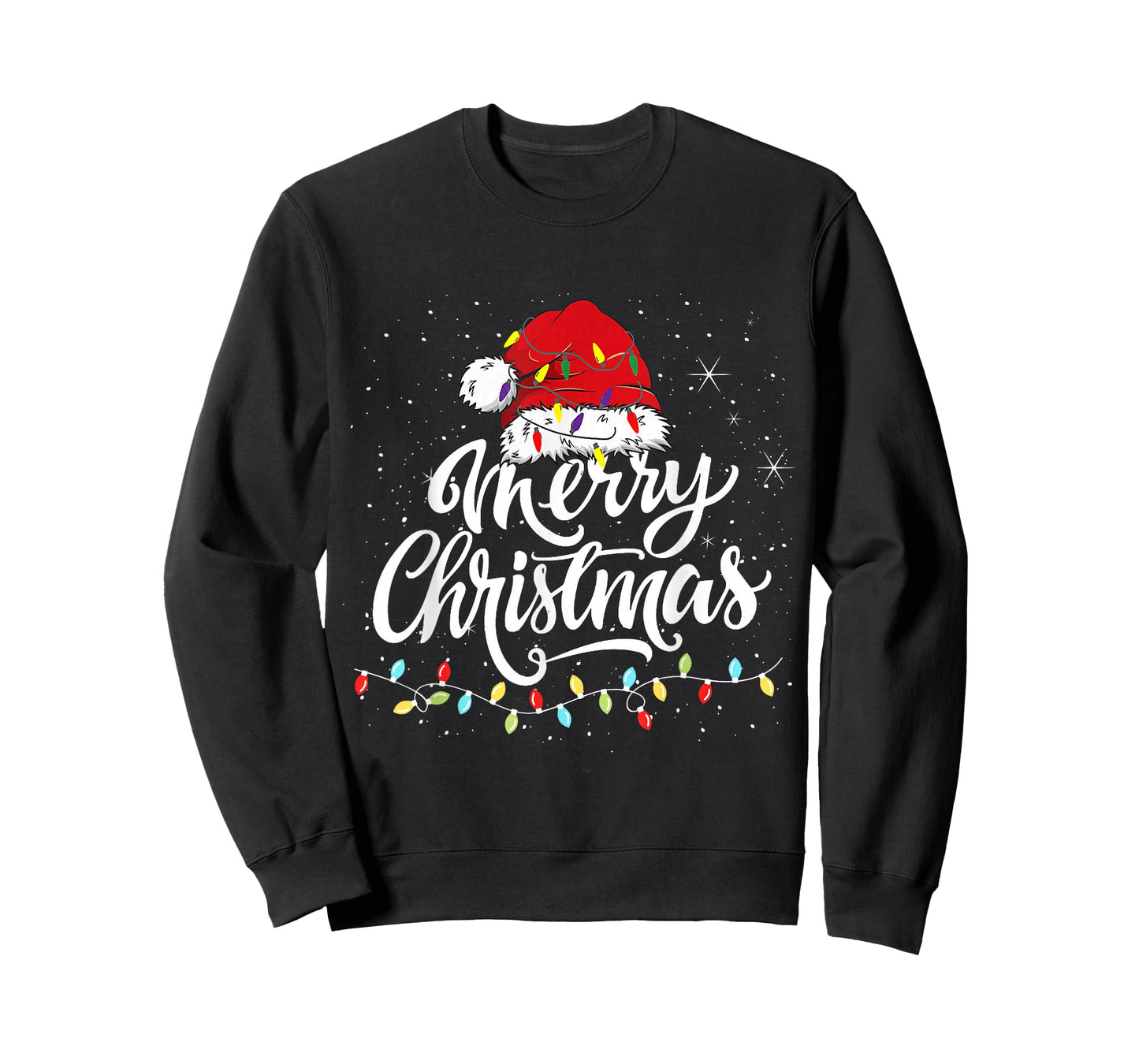 Merry Christmas Lights Santa Hat Xmas Family Matching Pajama T-Shirt