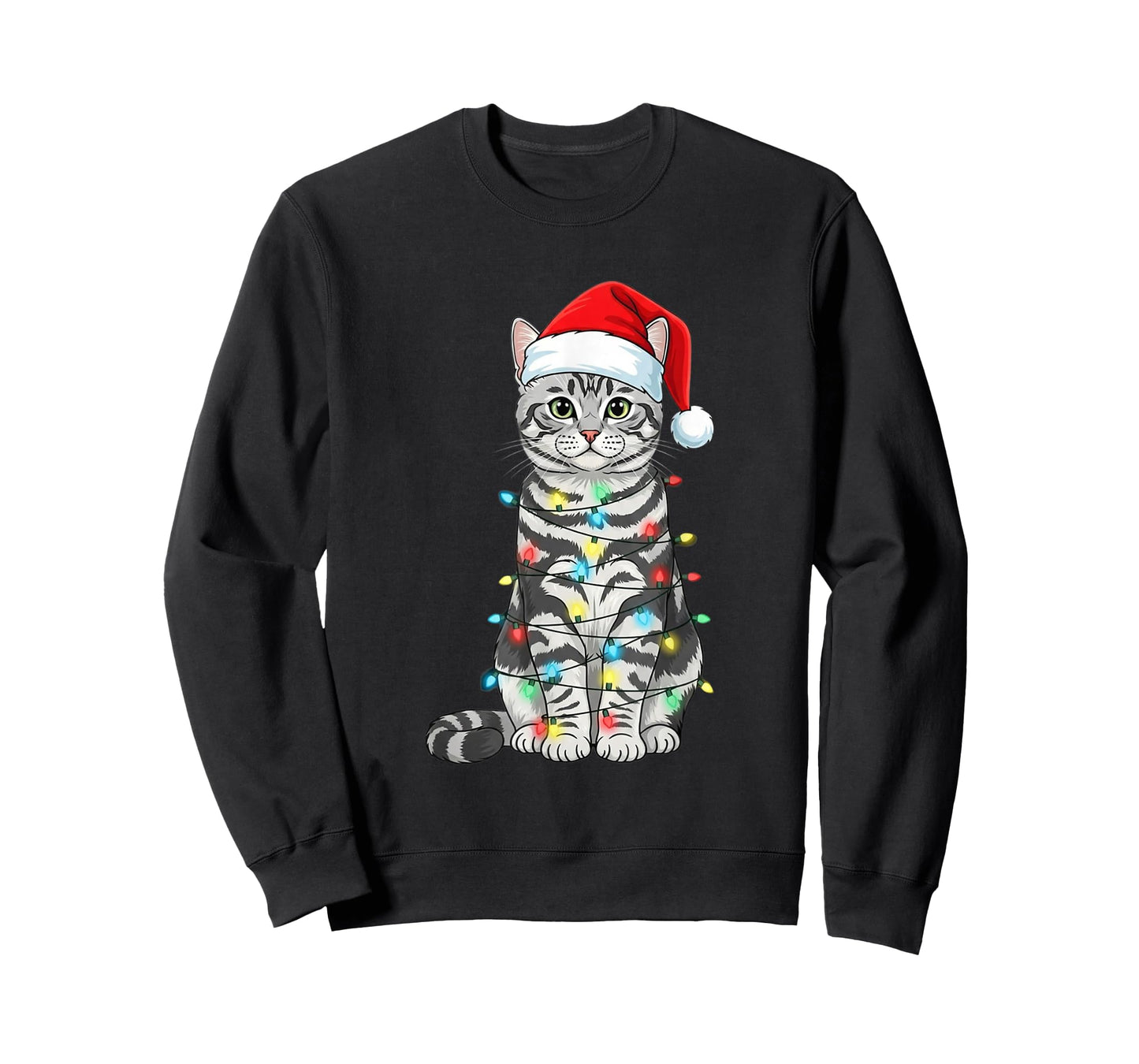 Tabby Cat Christmas Tree Cute Santa Hat Lover T-Shirt