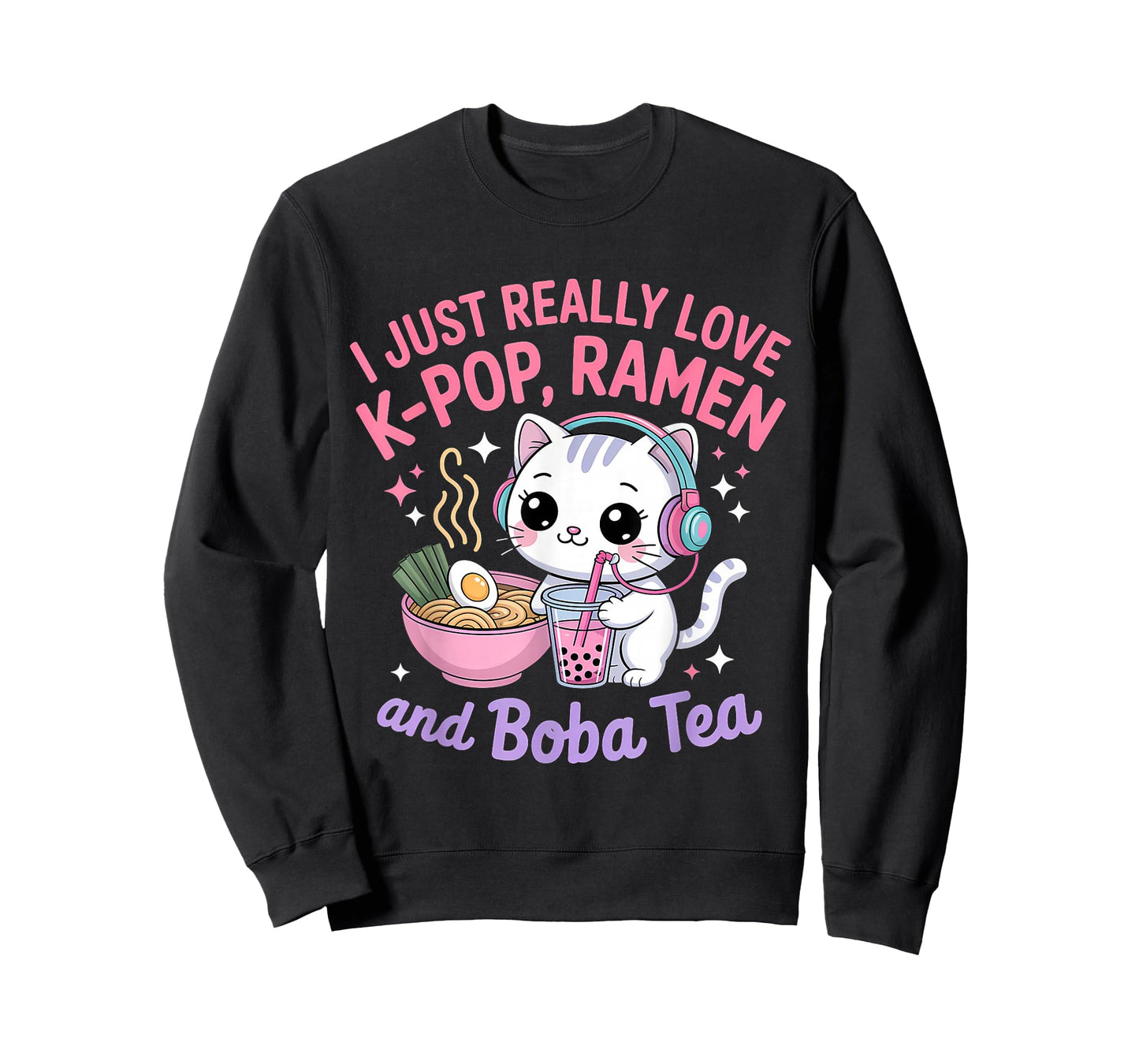 I Just Really Love K-Pop Ramen and Boba Tea Cat T-Shirt