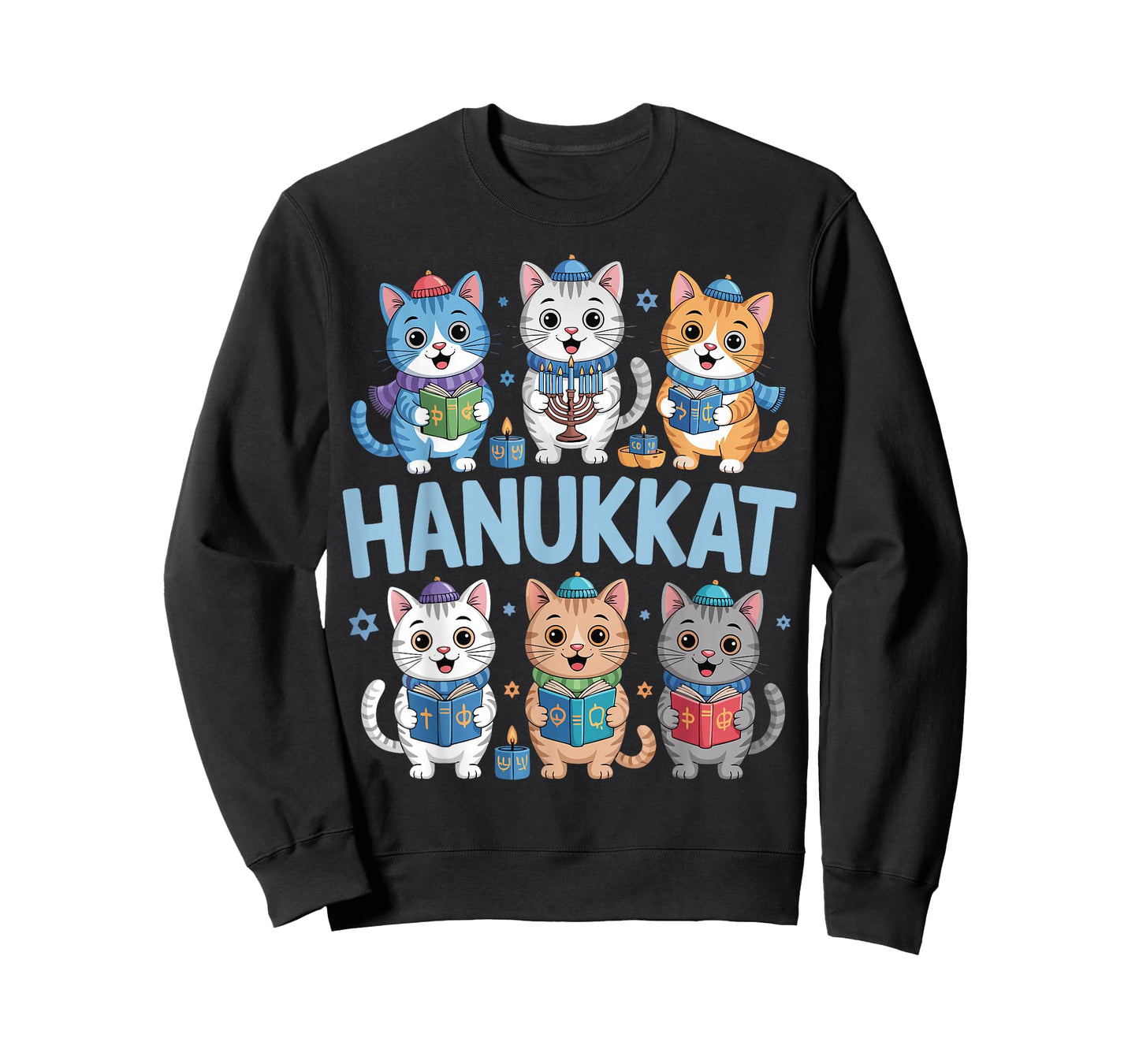 Hanukkah Cat Menorah Cute Jewish Holiday Cats Ugly Funny T-Shirt