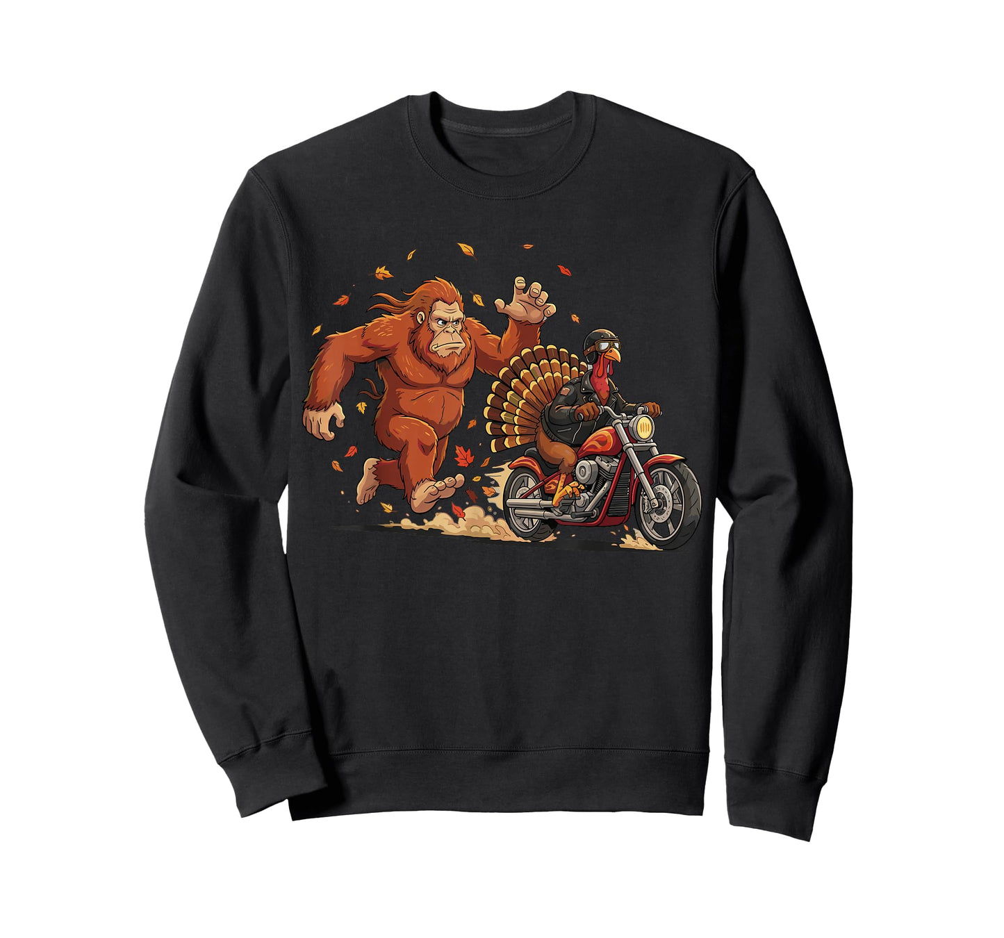 Turkey Motorcycle Bigfoot Funny Thanksgiving Cryptid Biker T-Shirt