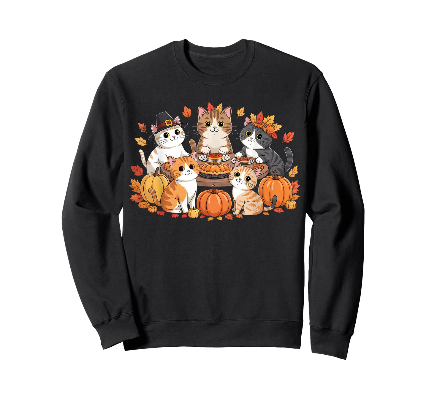 Thanksgiving Cats Dinner Feast Vintage Fall Men Women Kids T-Shirt