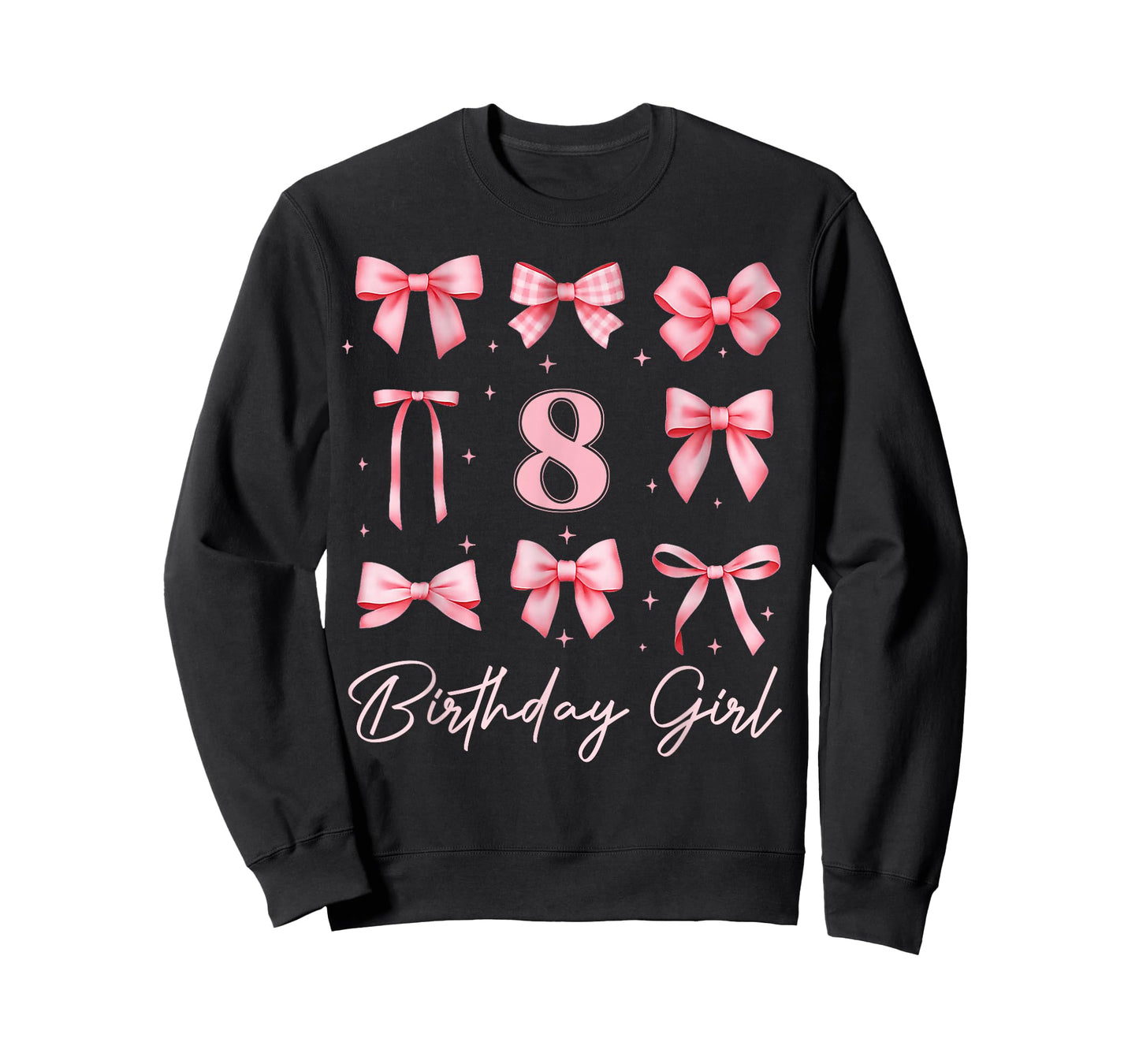 Kids 8th Birthday Girl Coquette Bow Pink 8 Year Old Bday T-Shirt
